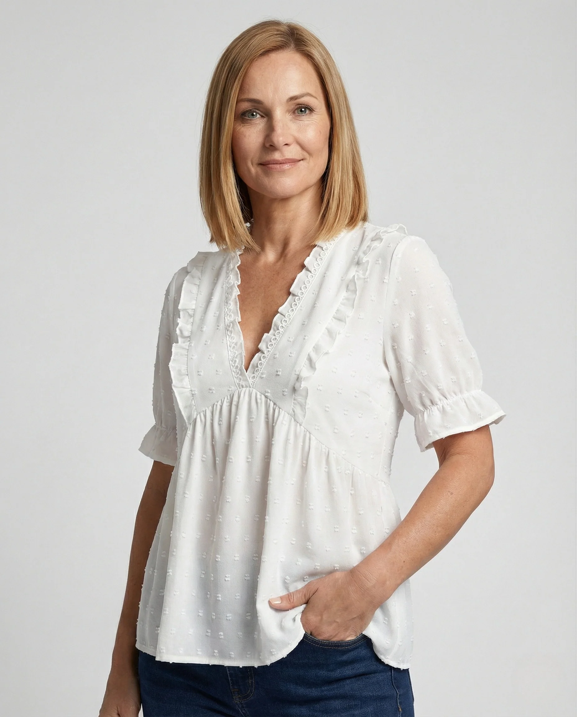 Bluse Damen V-Ausschnitt Rüschen - Image 2