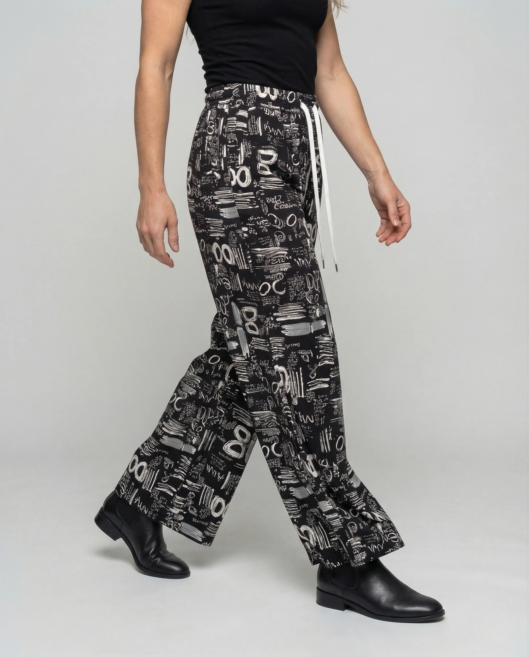 Damen Palazzo Hose High Waist Kordelzug - Image 2