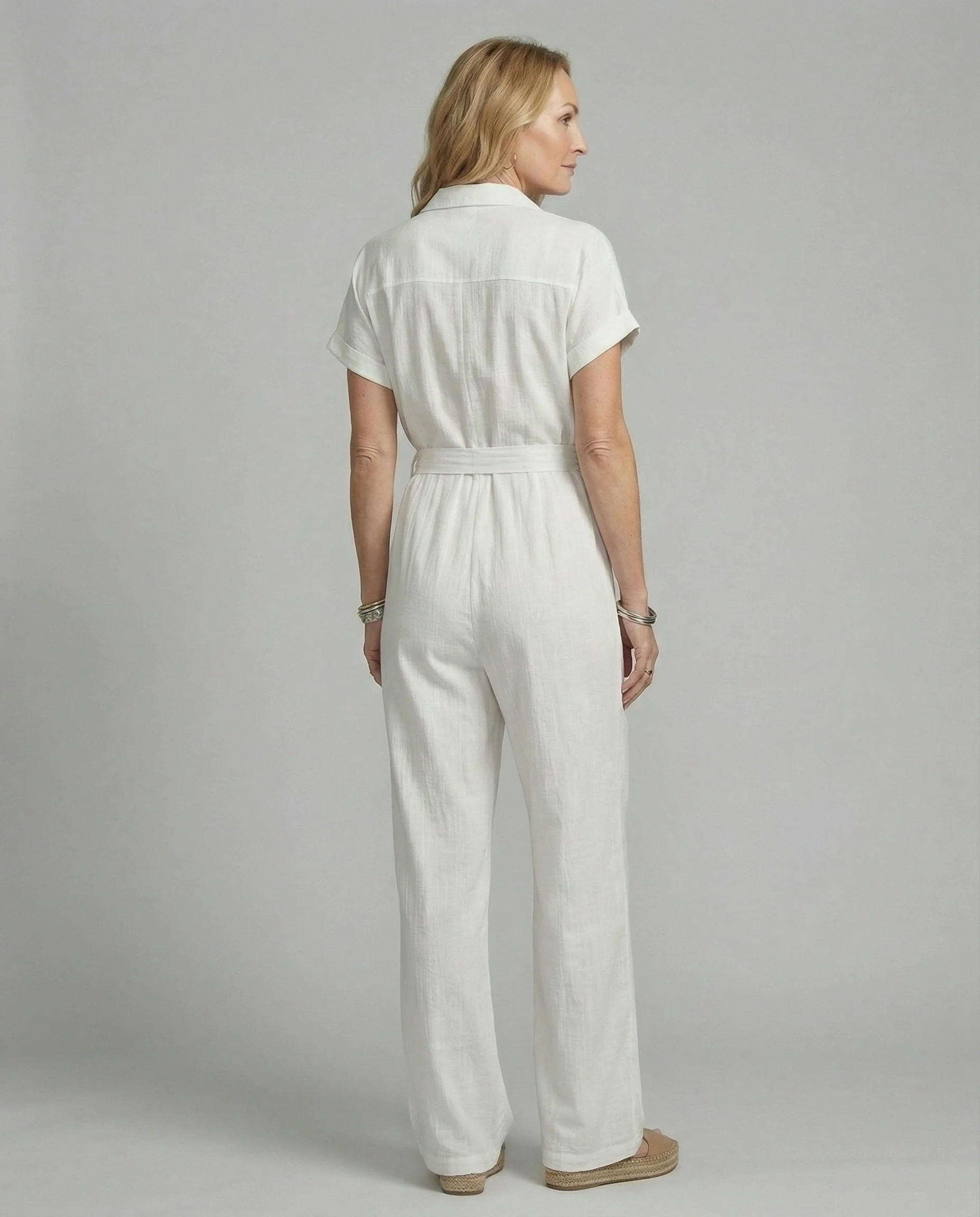 Damen Jumpsuit Palazzo mit Bindegürtel - Image 3