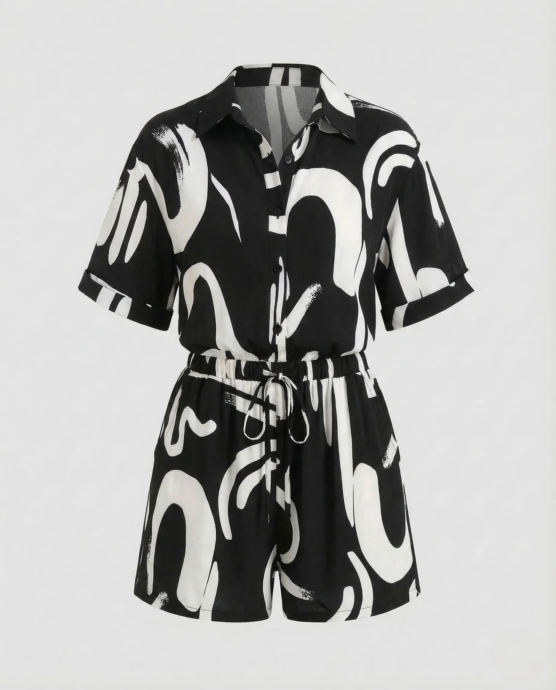 Damen Viskose Set Bluse Shorts Print - Image 6