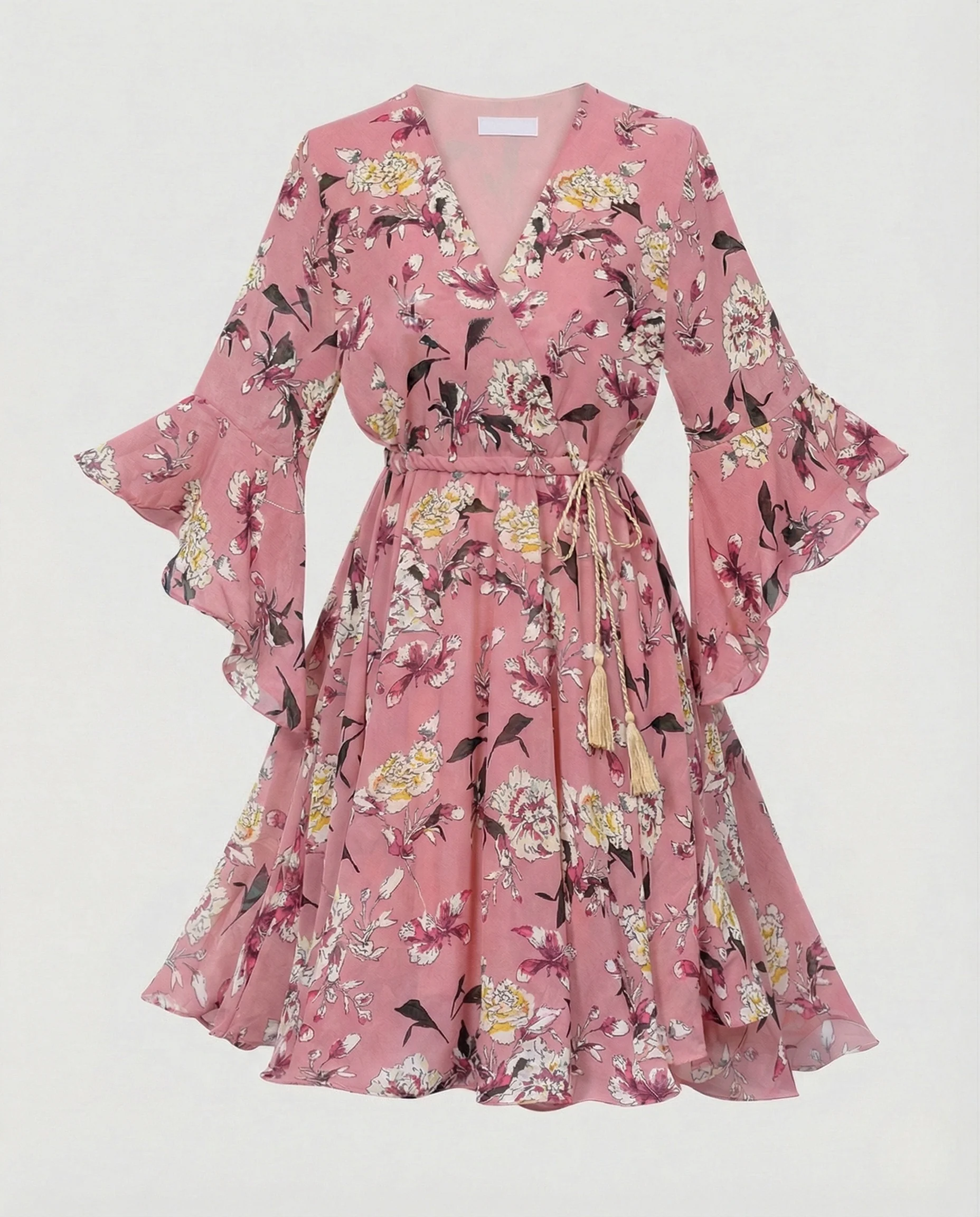 Damen Wickelkleid Chiffon mit Volantärmeln - Image 3