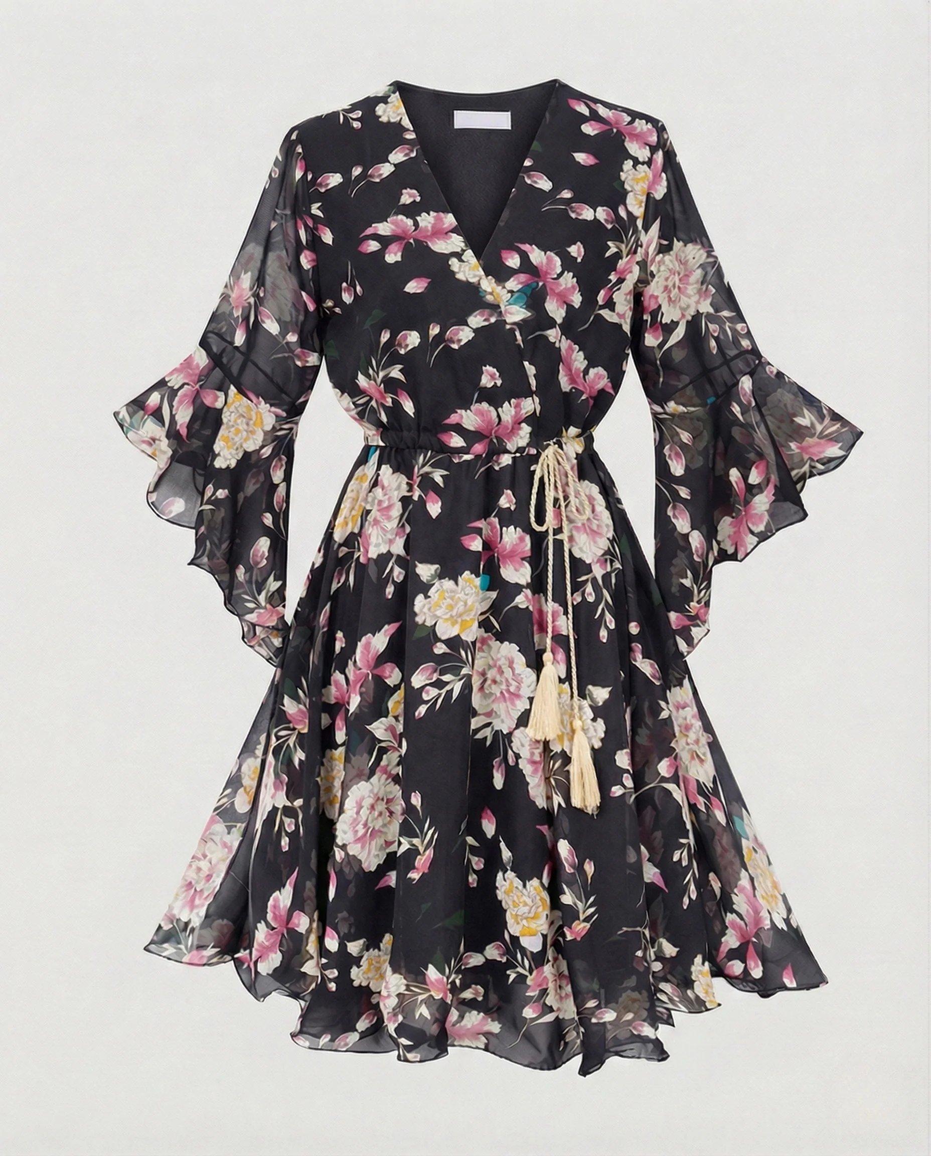 Damen Wickelkleid Chiffon mit Volantärmeln - Image 4