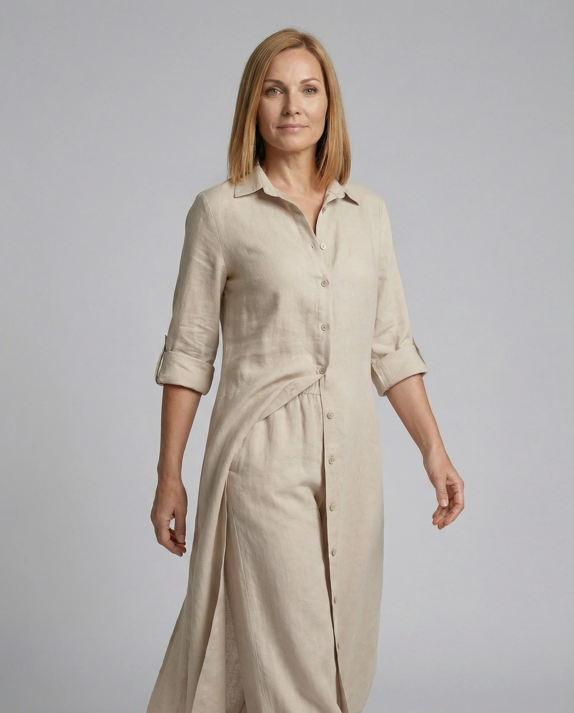 Leinen Maxikleid Mit Knopfleiste Damen - Image 13