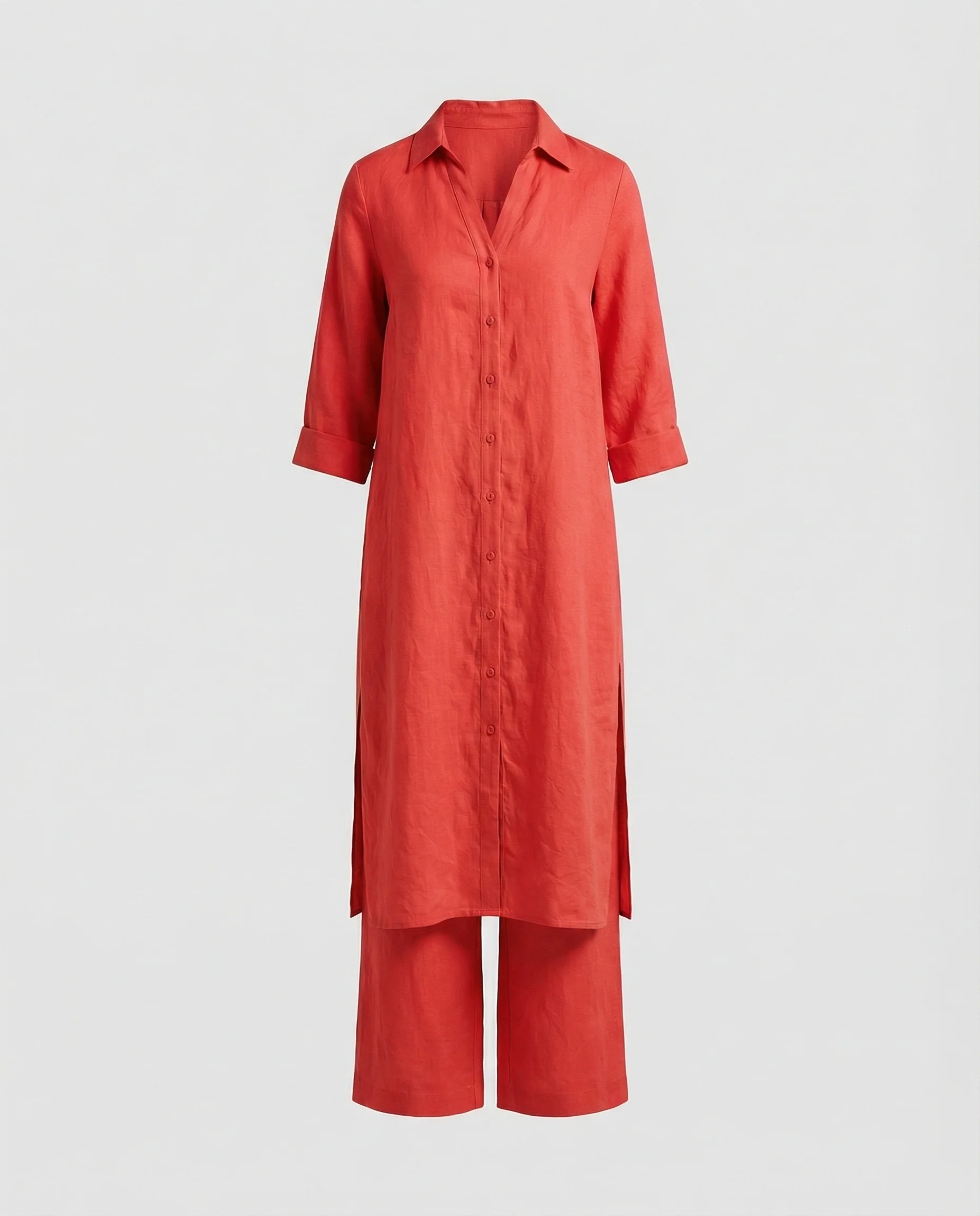 Leinen Maxikleid Mit Knopfleiste Damen - Image 2