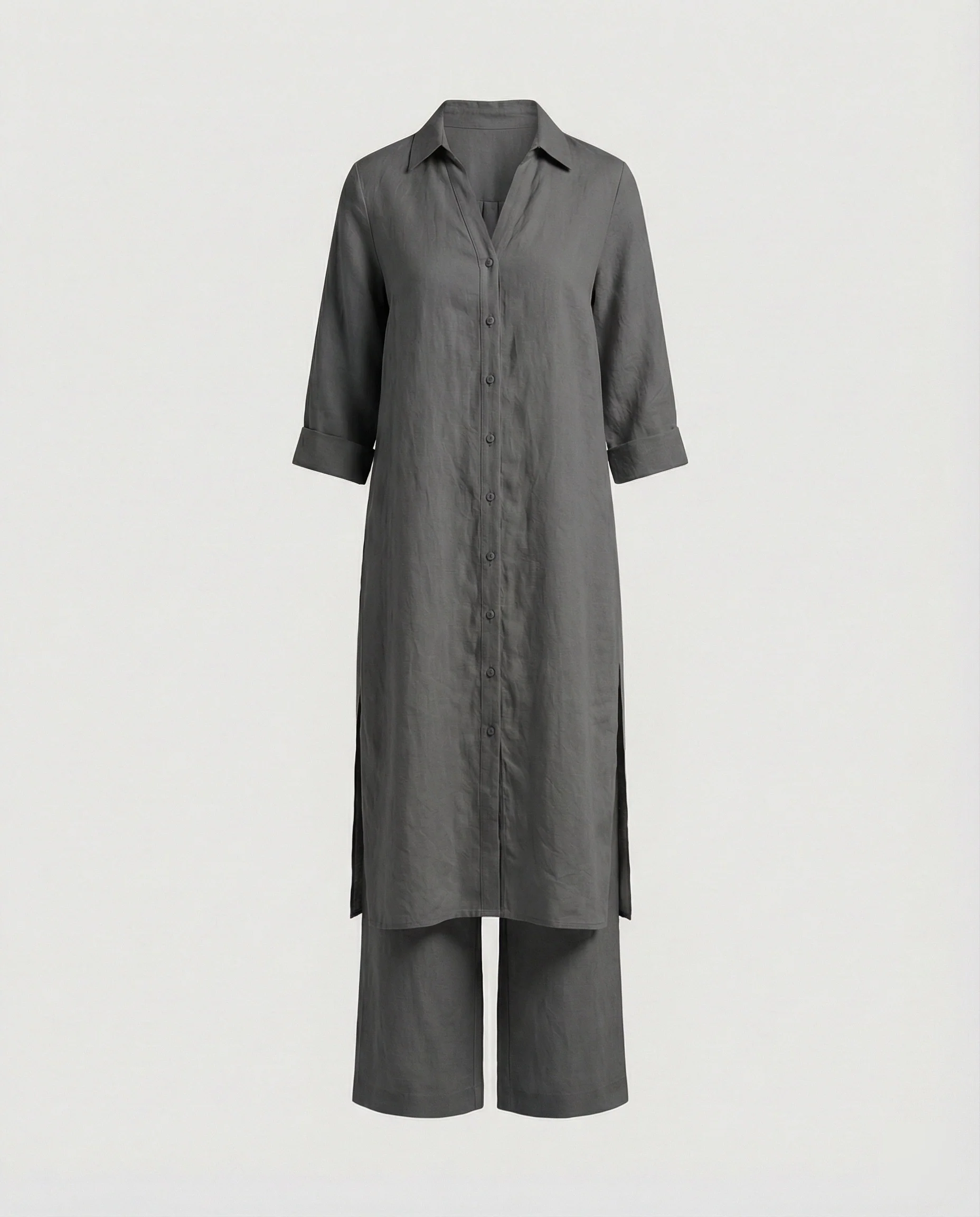 Leinen Maxikleid Mit Knopfleiste Damen - Image 7