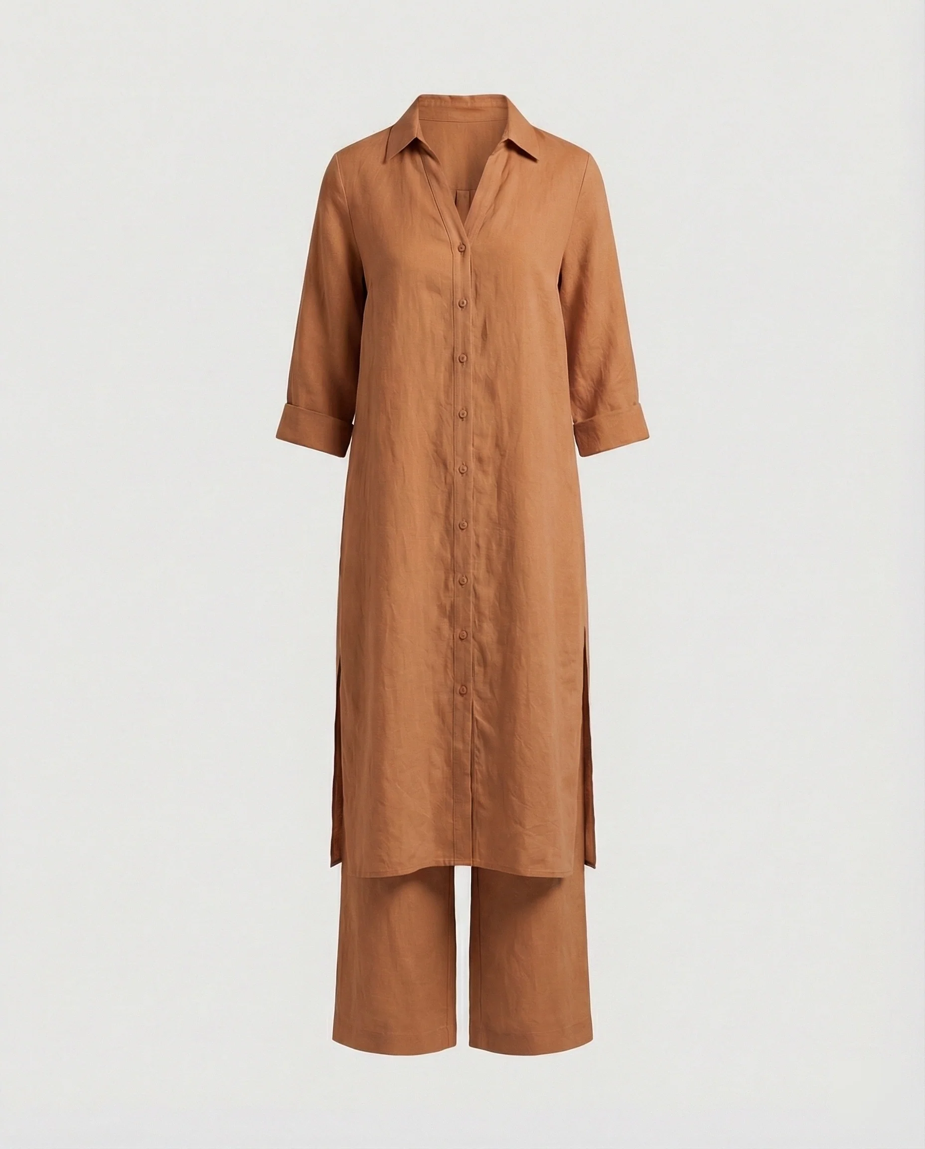 Leinen Maxikleid Mit Knopfleiste Damen - Image 8