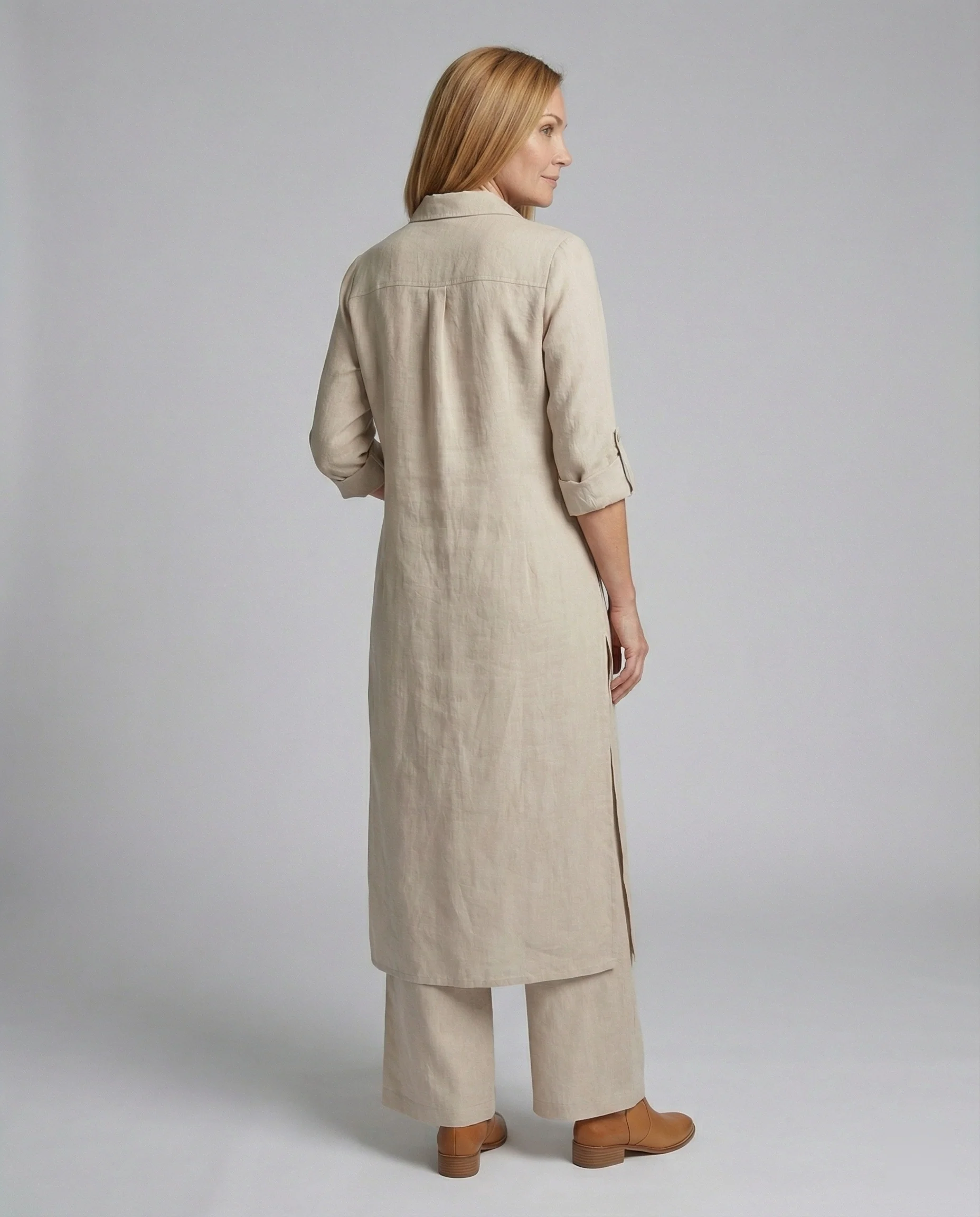 Leinen Maxikleid Mit Knopfleiste Damen - Image 9