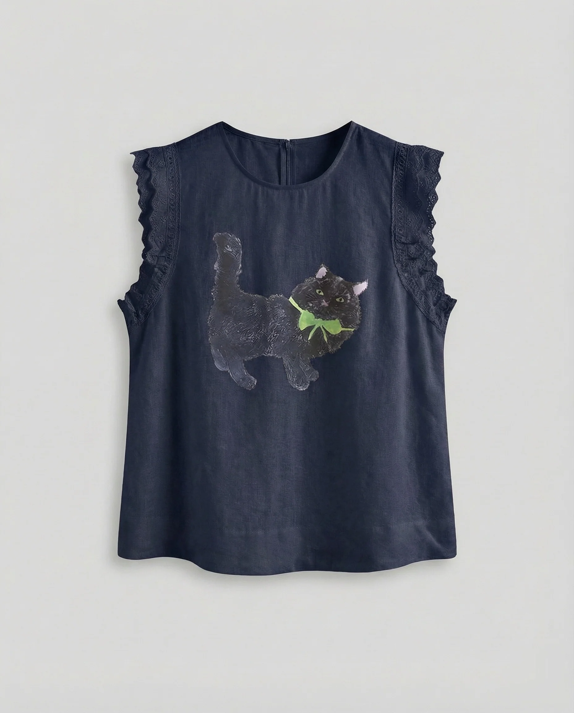 Damen Leinenmix Top mit Katzenprint - Image 6