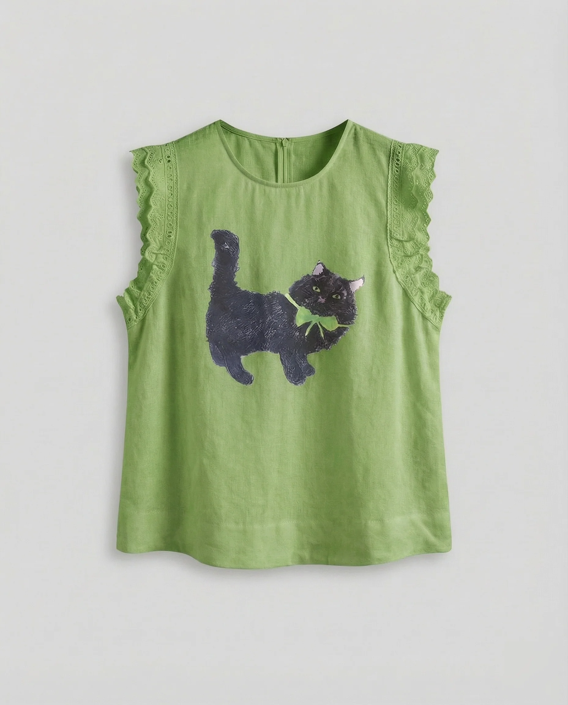 Damen Leinenmix Top mit Katzenprint - Image 7