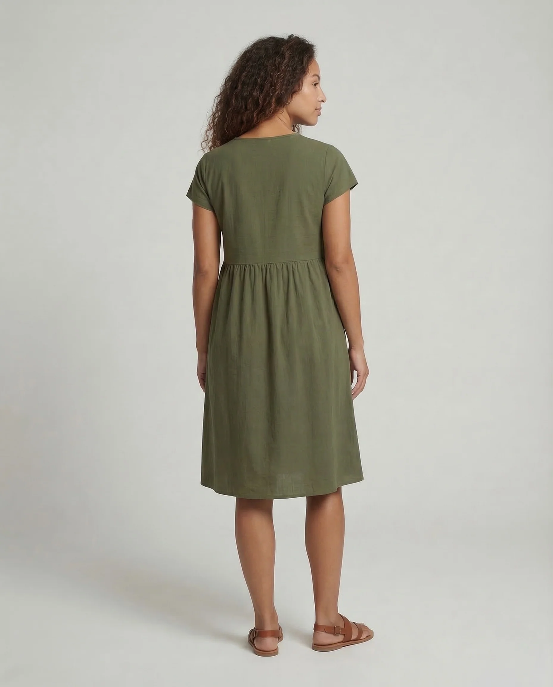 Damen Midikleid Empire Taille Taschen - Image 4