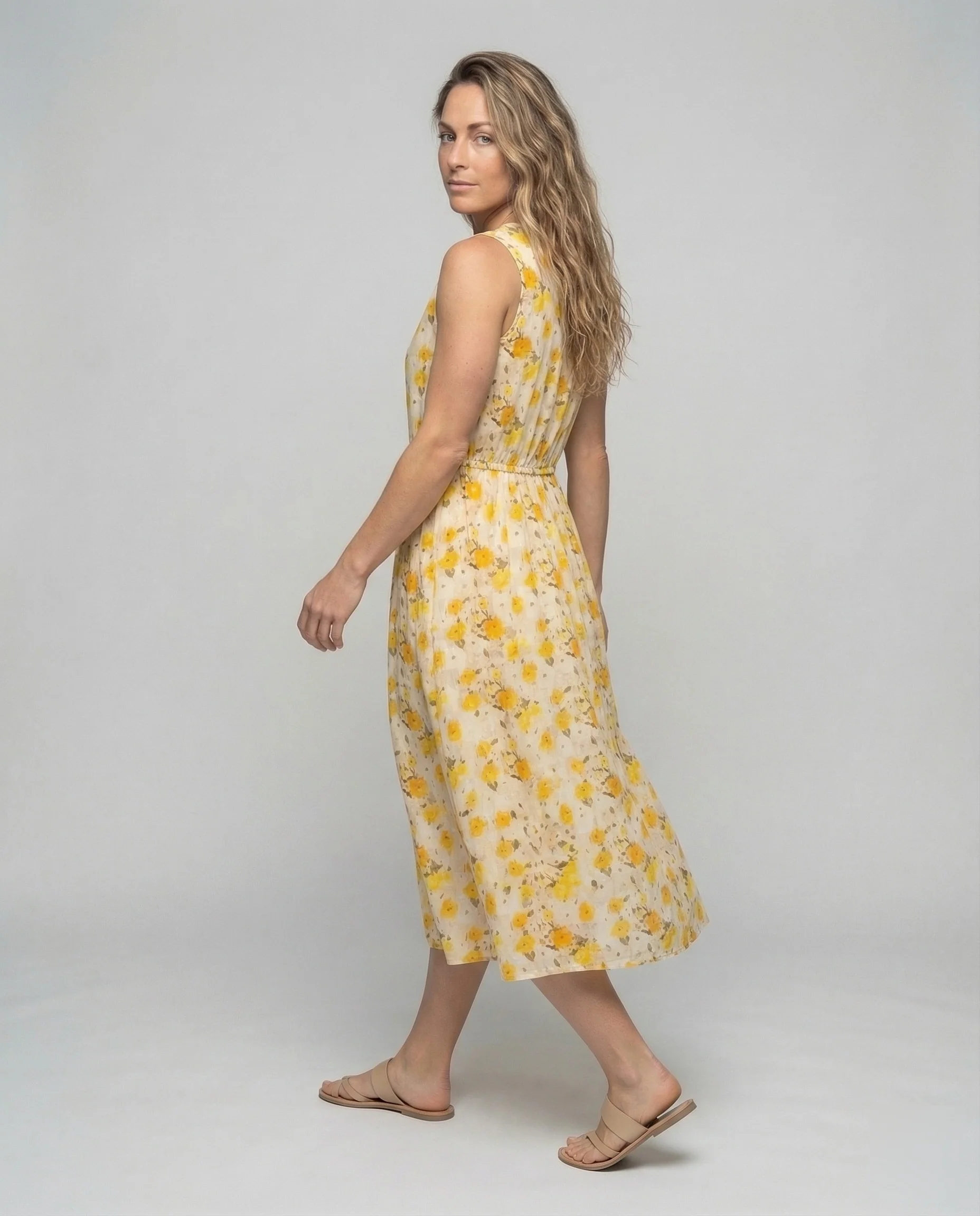 Damen Florales Midikleid mit Kordelzug Taille - Image 4