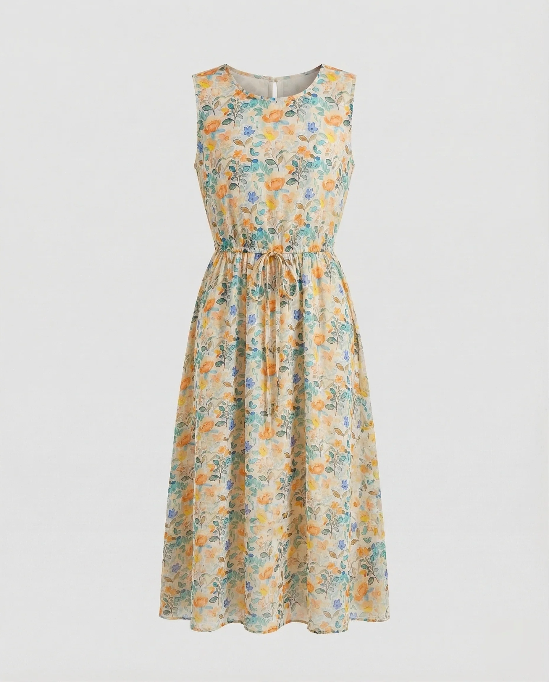 Damen Florales Midikleid mit Kordelzug Taille - Image 6