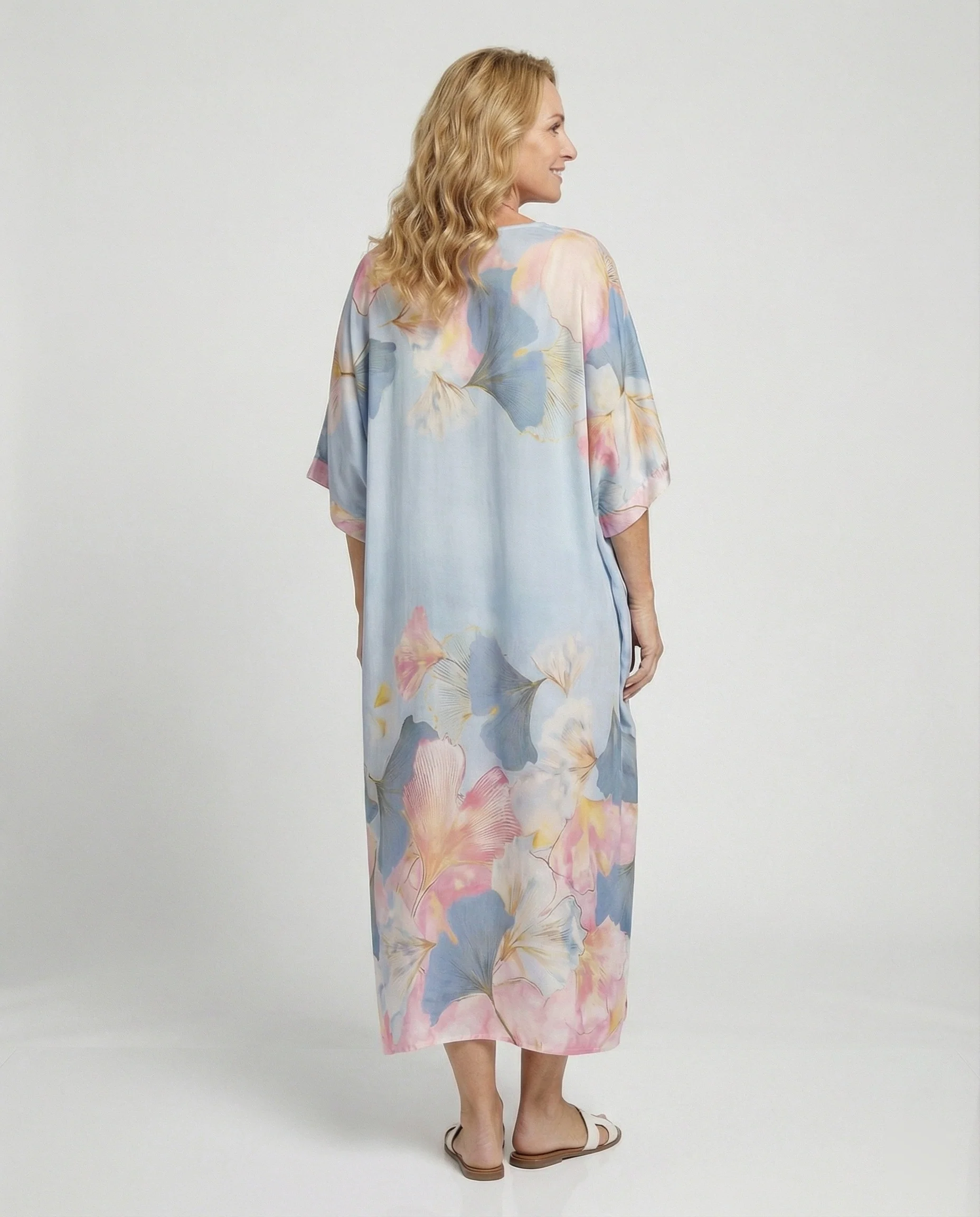 Damen Maxikleid Leinen Kaftan - Image 2