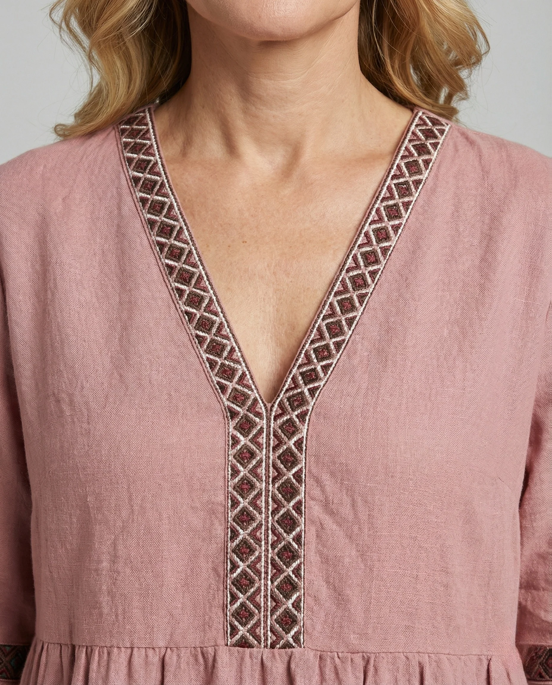 Damen Maxikleid Sommer Leinenoptik Spitze - Image 3