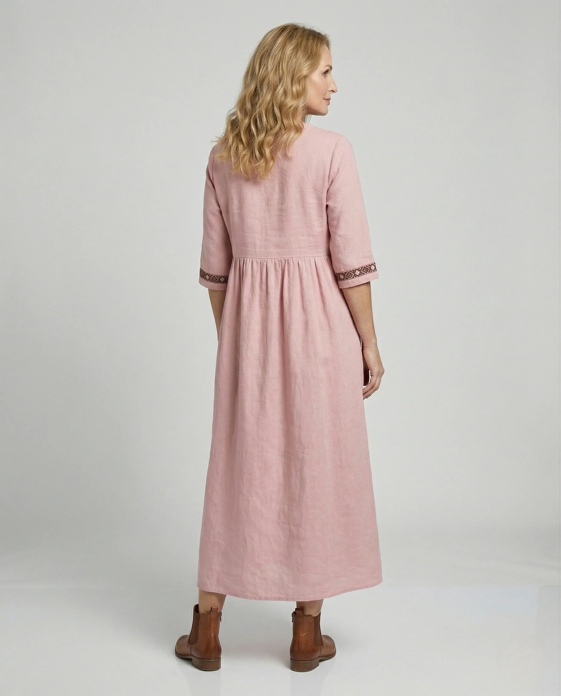 Damen Maxikleid Sommer Leinenoptik Spitze - Image 4