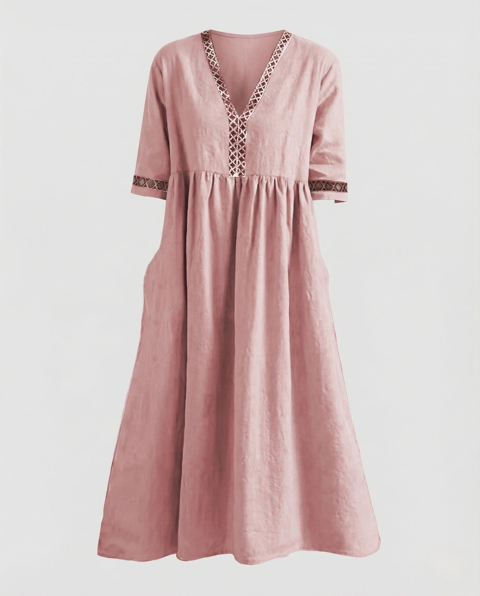 Damen Maxikleid Sommer Leinenoptik Spitze - Image 5