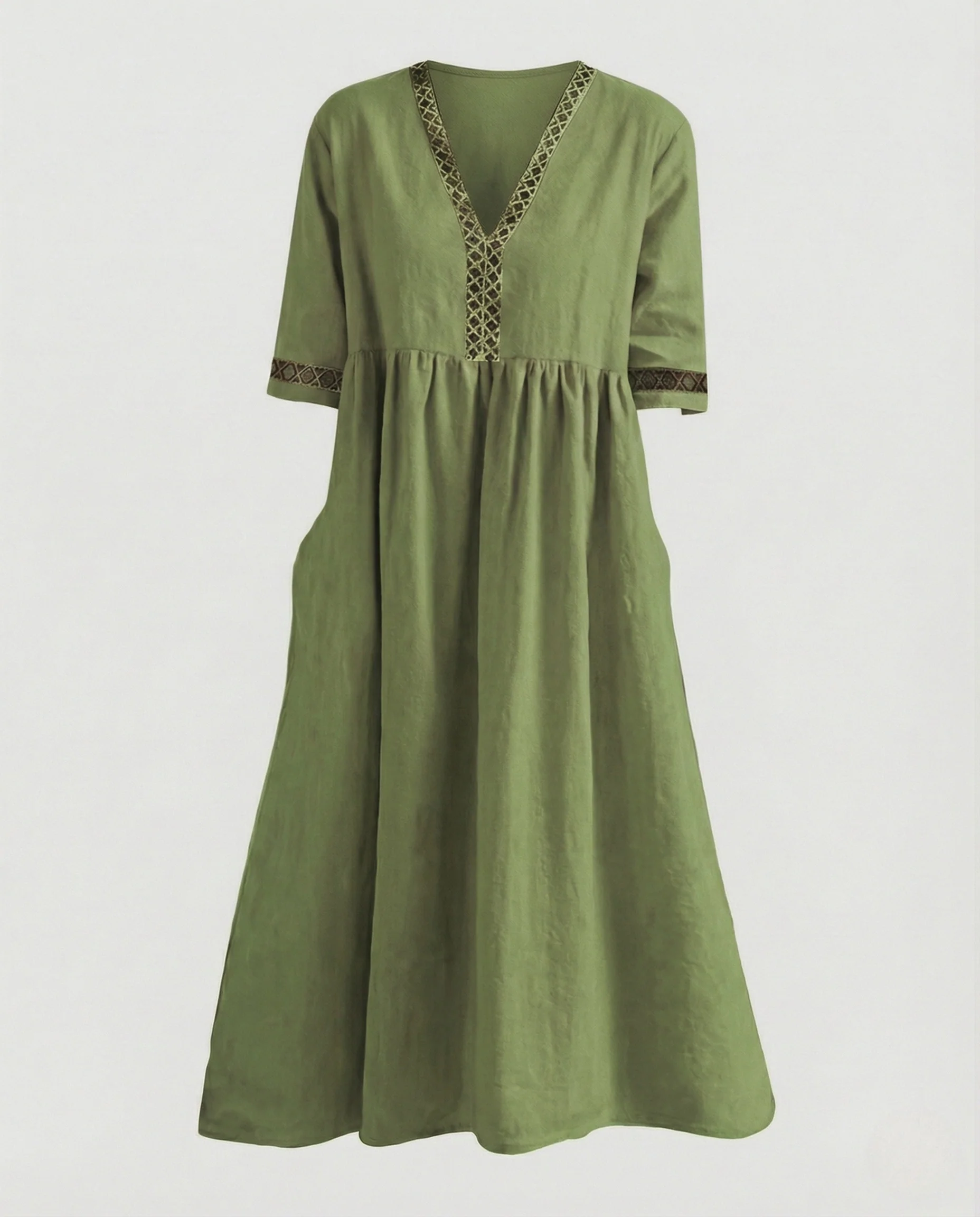 Damen Maxikleid Sommer Leinenoptik Spitze - Image 6