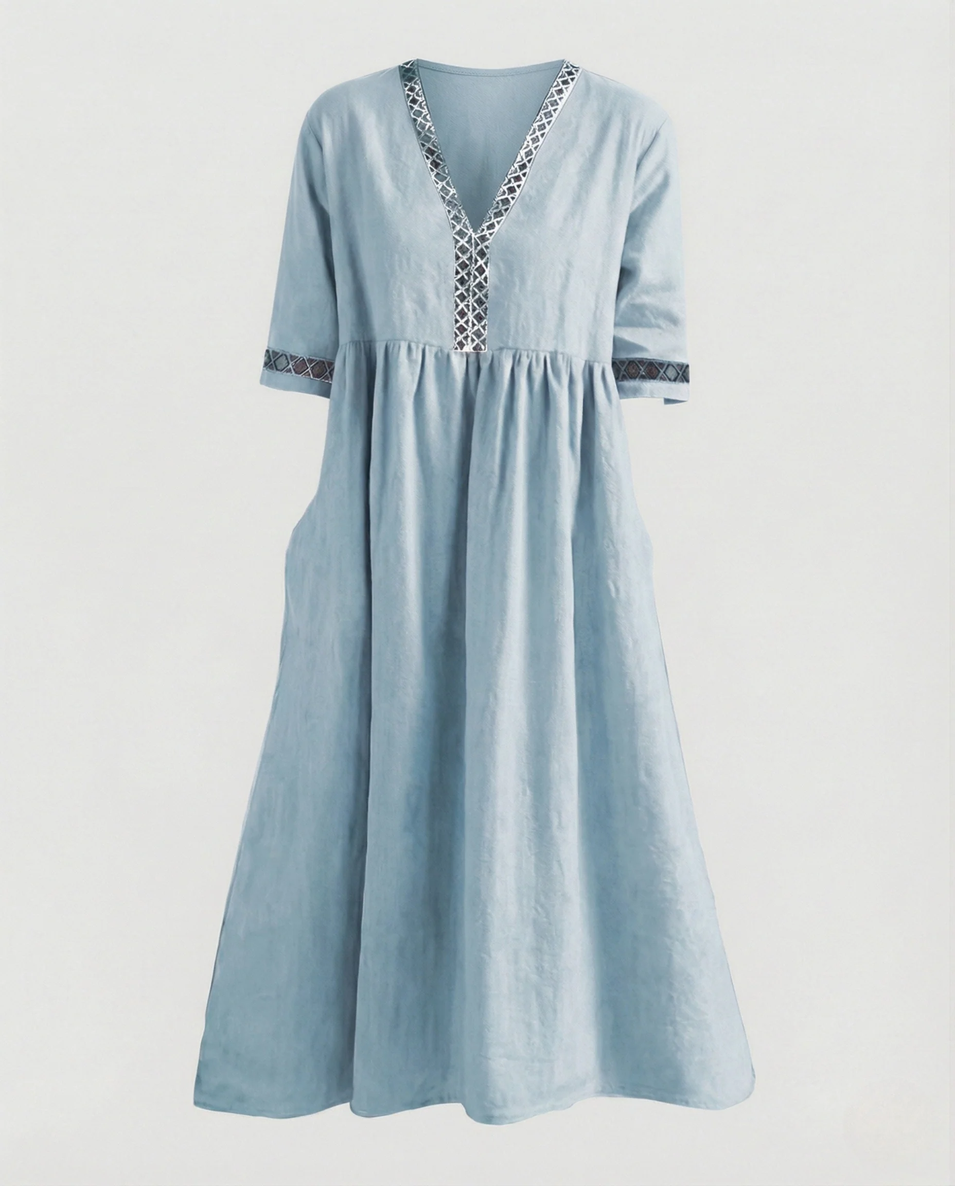 Damen Maxikleid Sommer Leinenoptik Spitze - Image 7