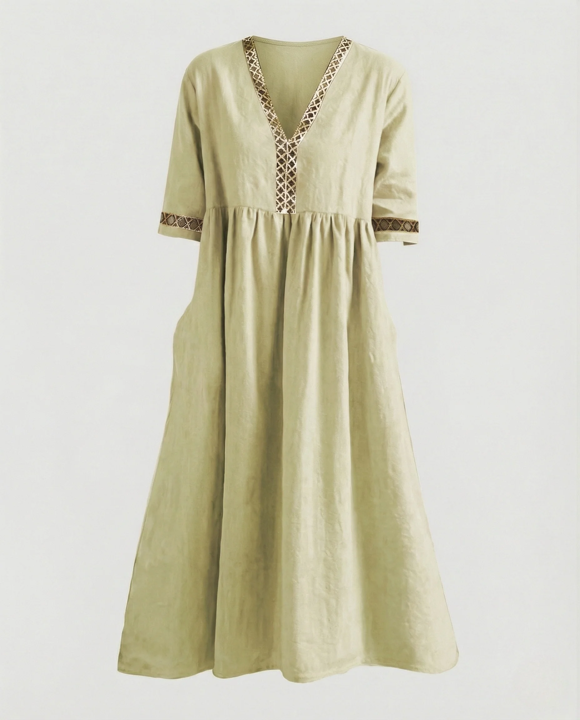 Damen Maxikleid Sommer Leinenoptik Spitze - Image 9