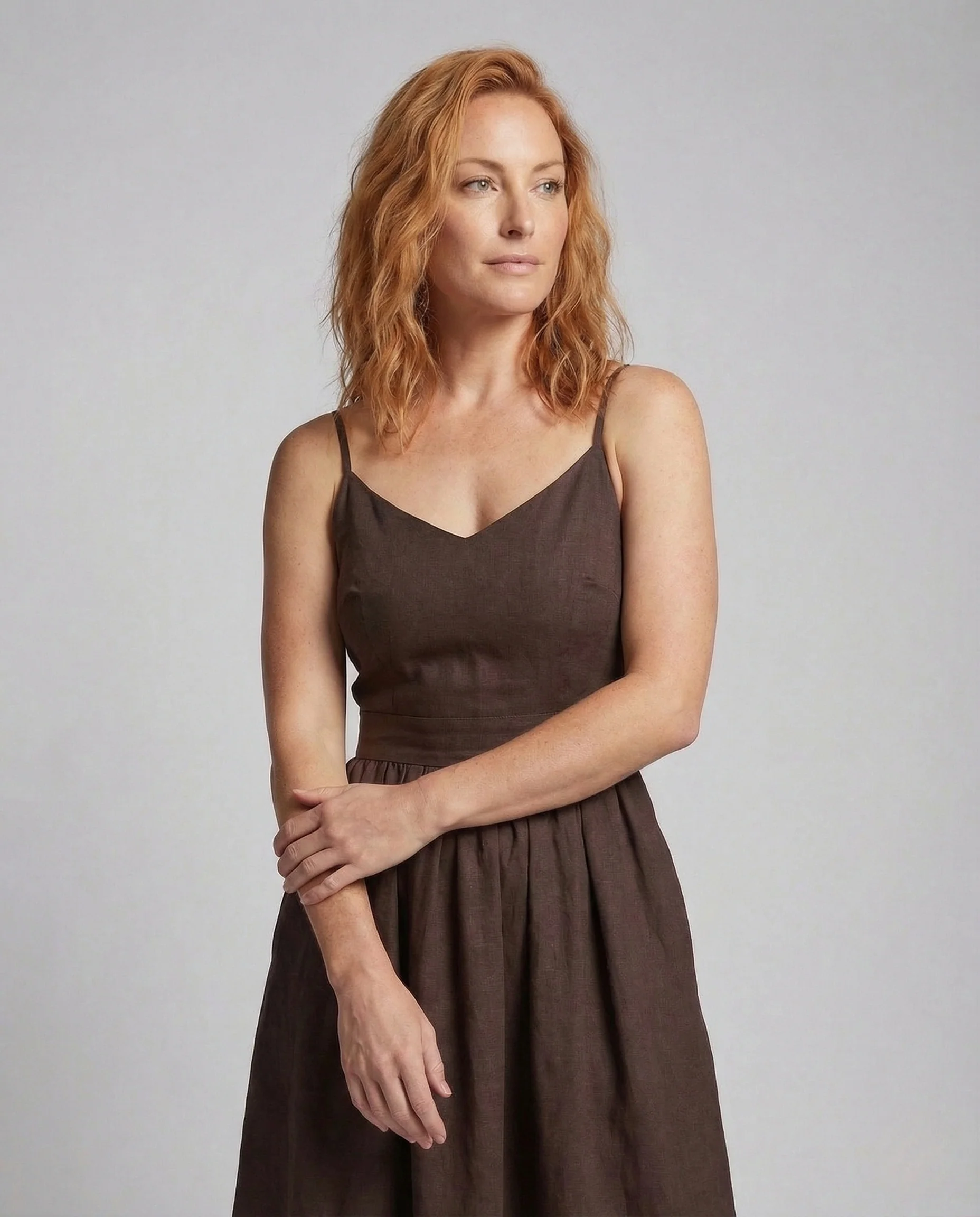 Damen Leinenoptik Midikleid mit Tellerrock - Image 2
