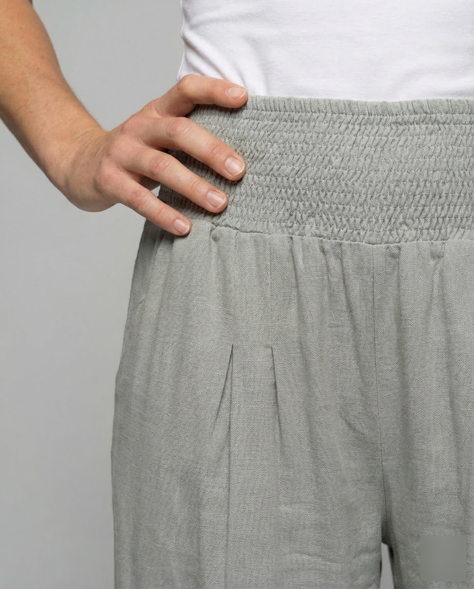 Damen Leinen Palazzo Hose Smokbund - Image 3