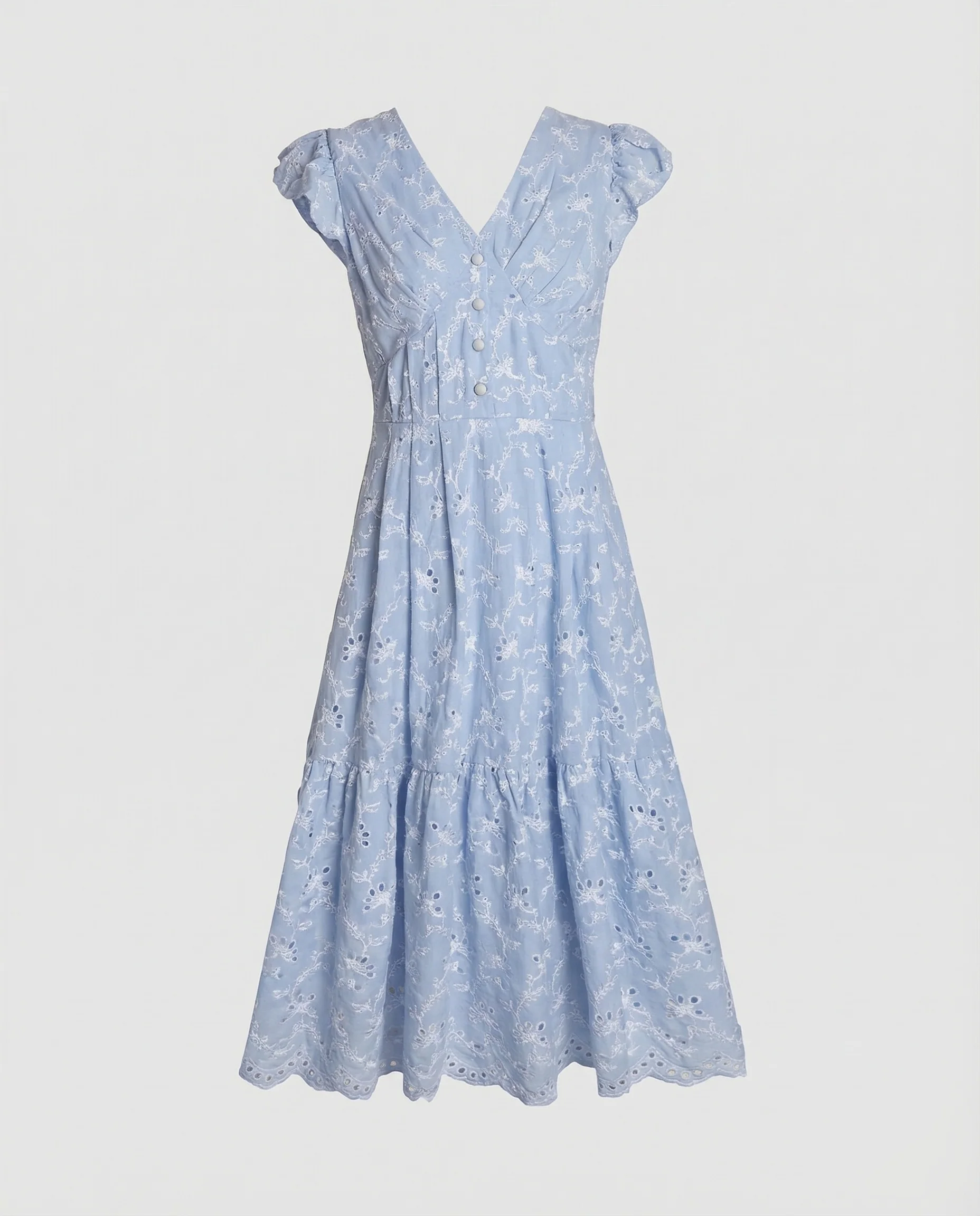 Damen Lochstickerei Maxikleid mit Volantrock - Image 5