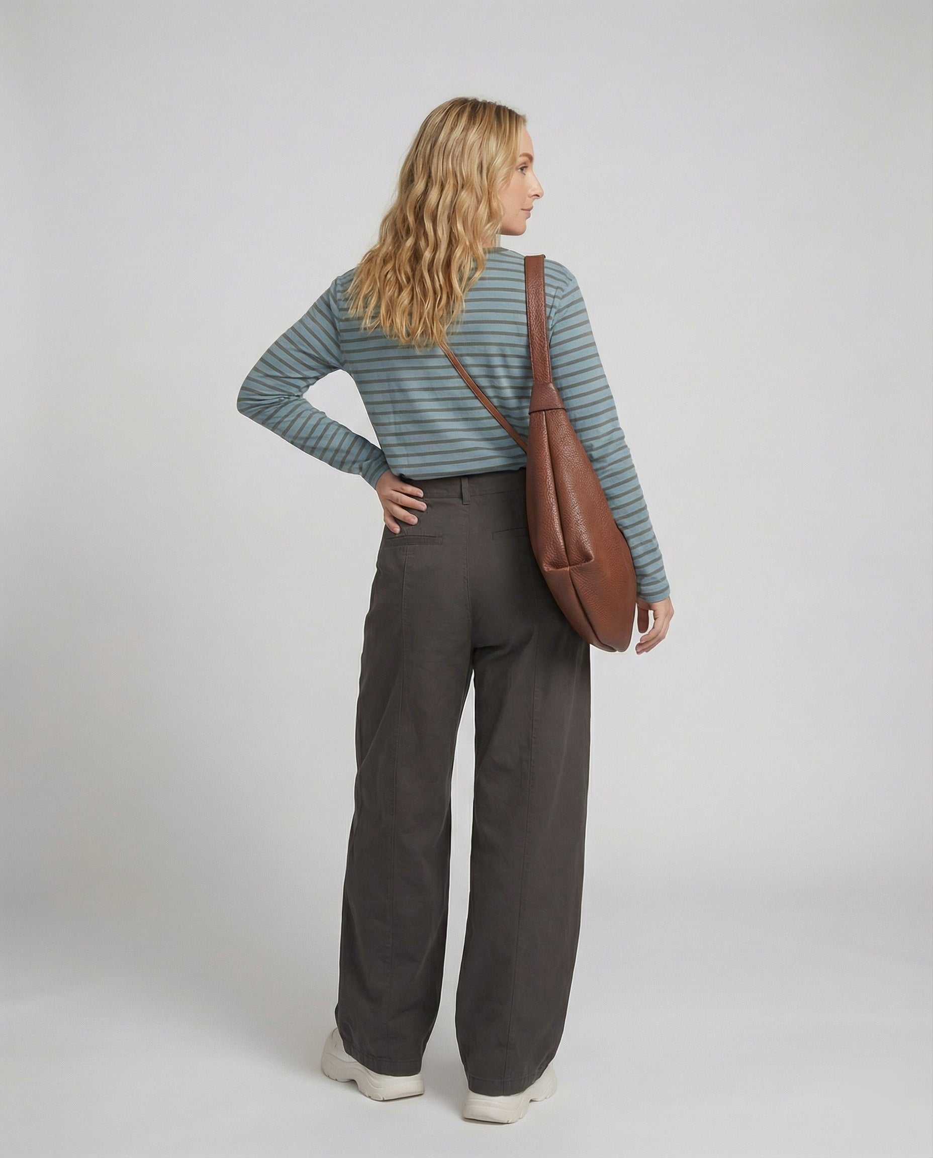 Locker fallende Leinenmix-Hose mit hoher Taille, Bundfalten und weitem Bein Heidi-Mode - Image 2