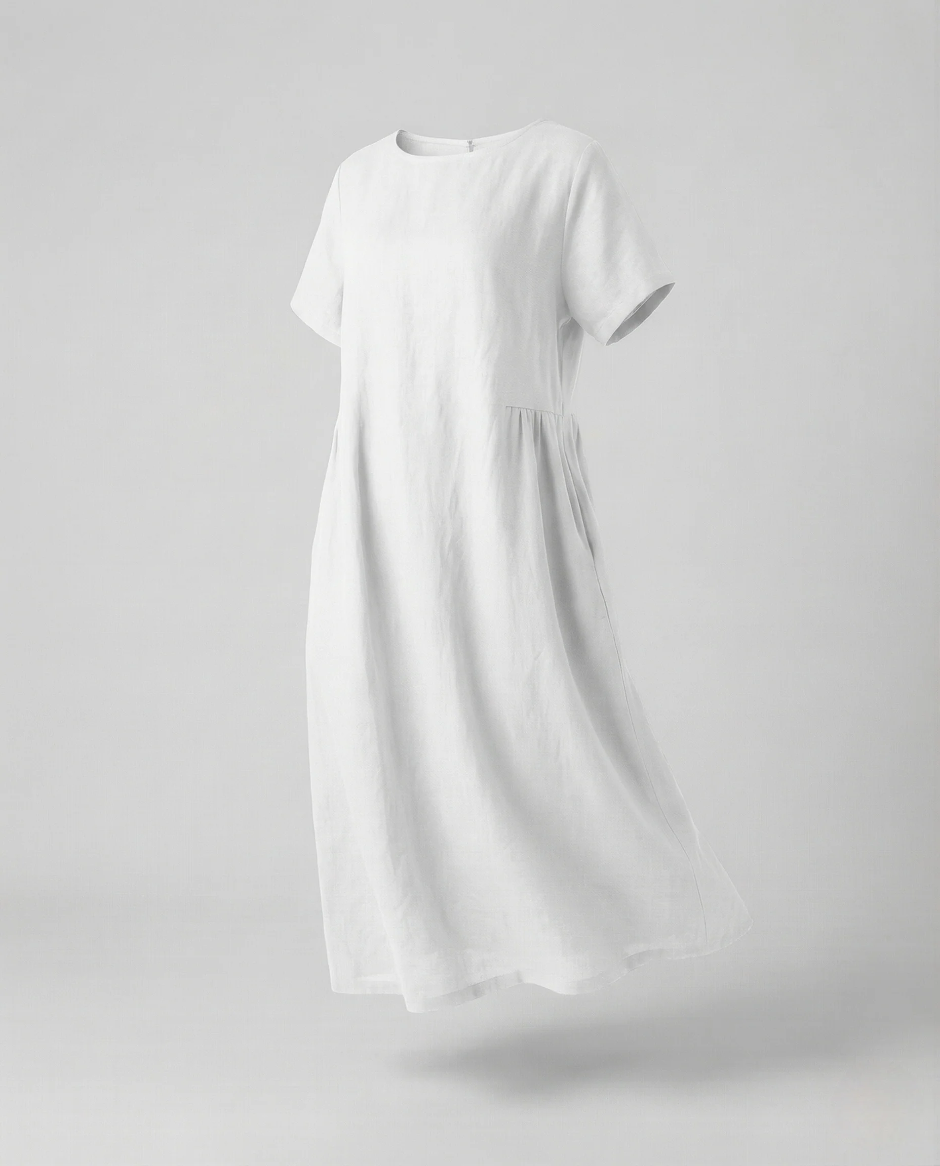 Damen Leinen Baumwoll Midikleid mit Taschen - Image 10