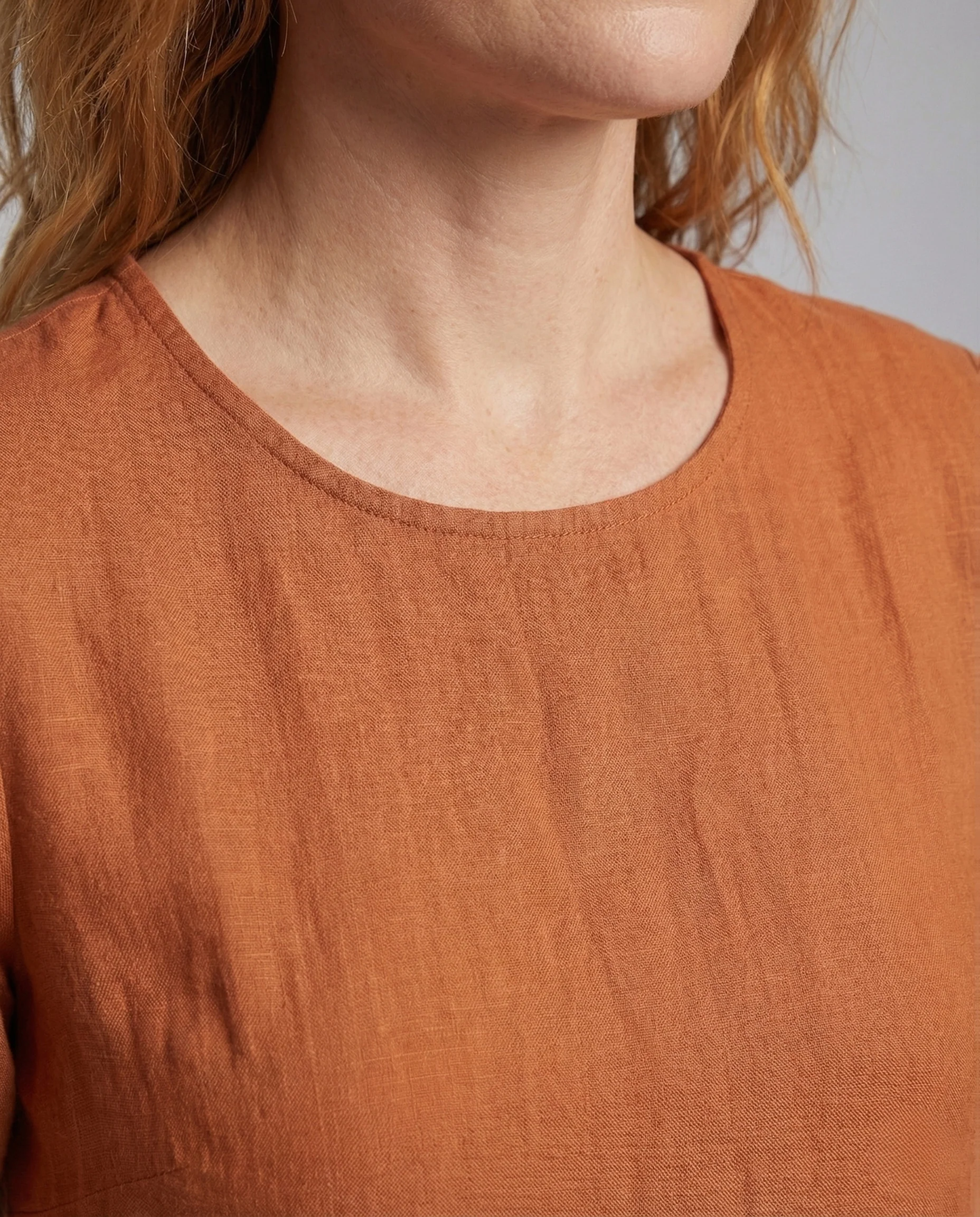 Damen Leinen Baumwoll Midikleid mit Taschen - Image 3