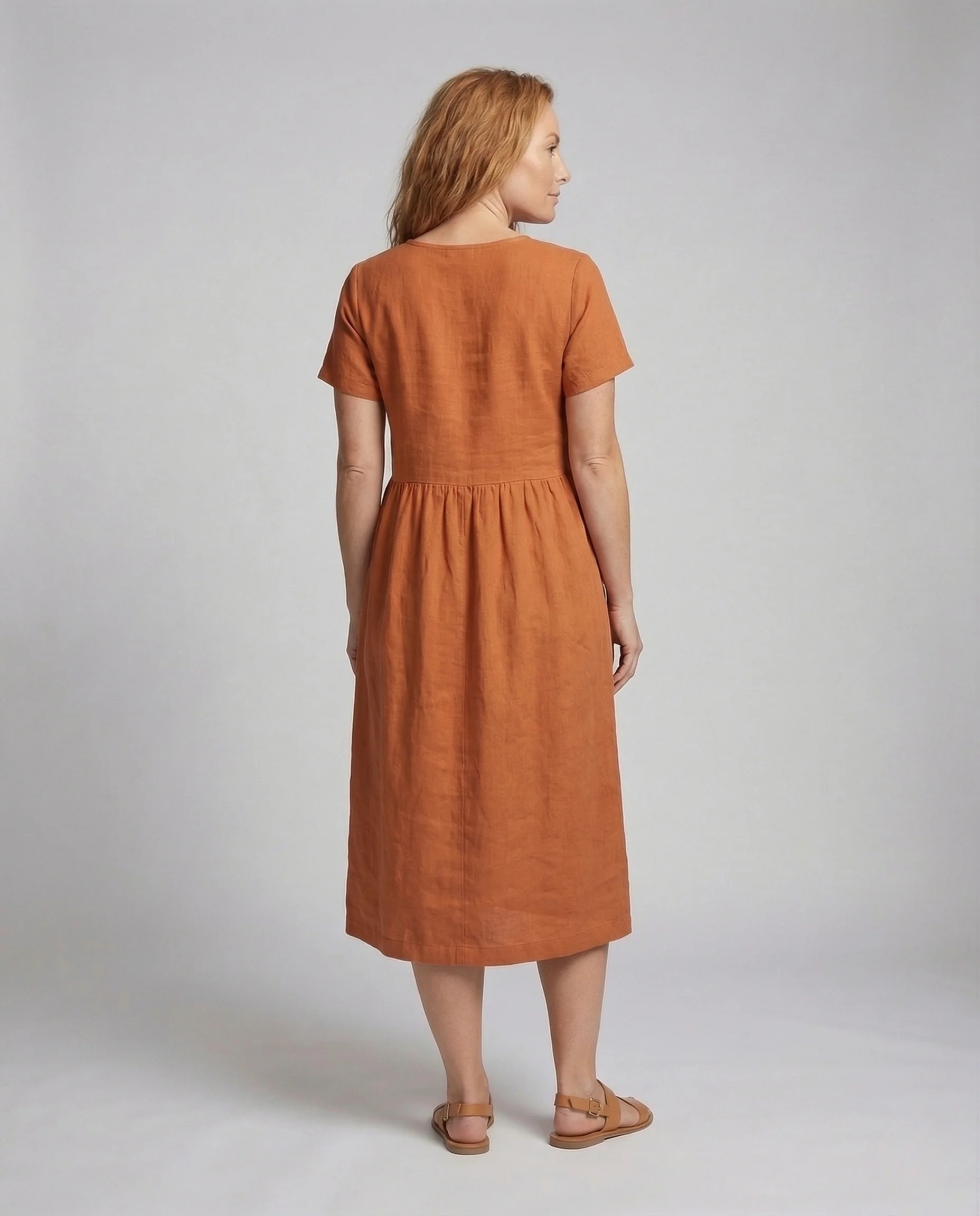 Damen Leinen Baumwoll Midikleid mit Taschen - Image 4