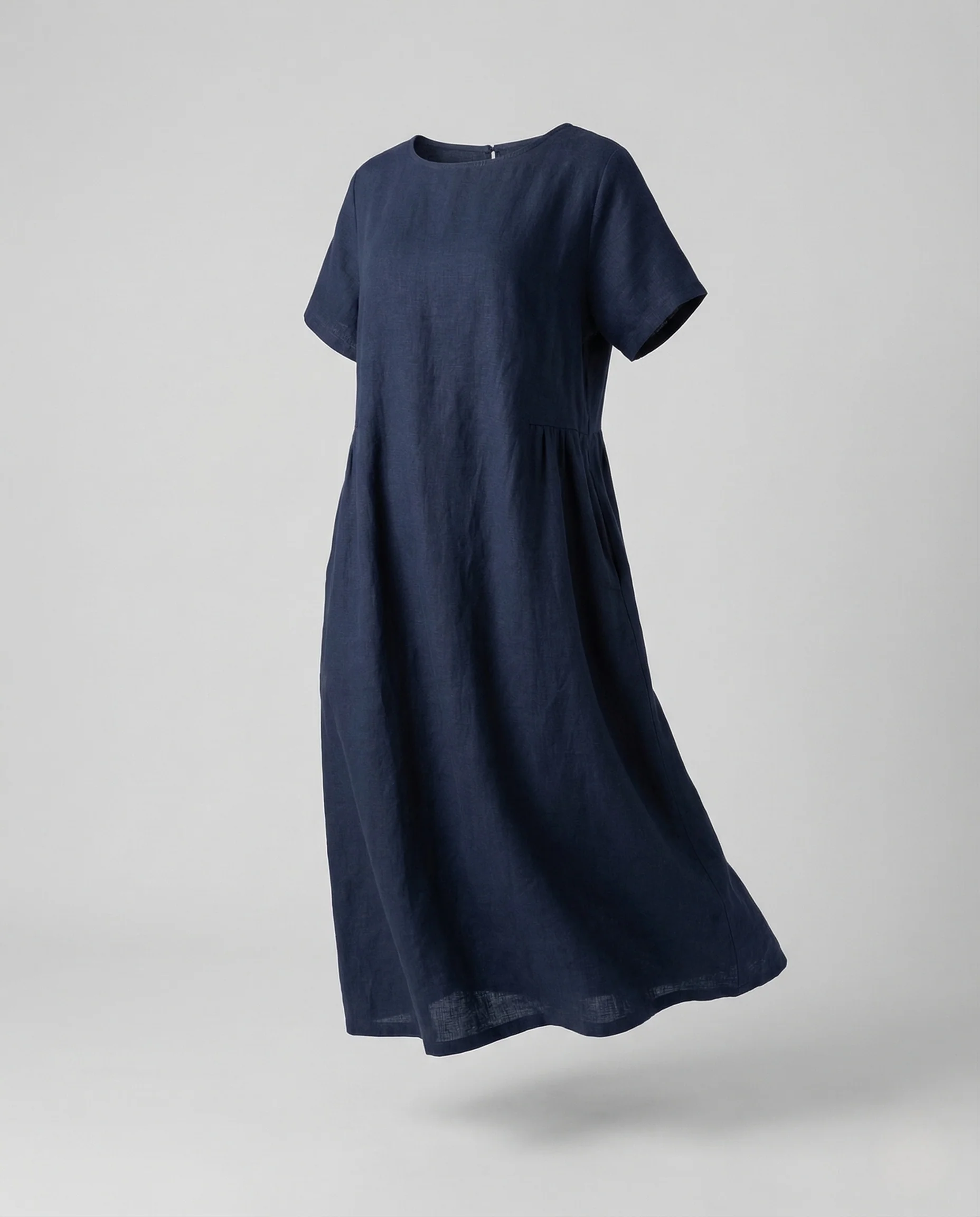 Damen Leinen Baumwoll Midikleid mit Taschen - Image 5