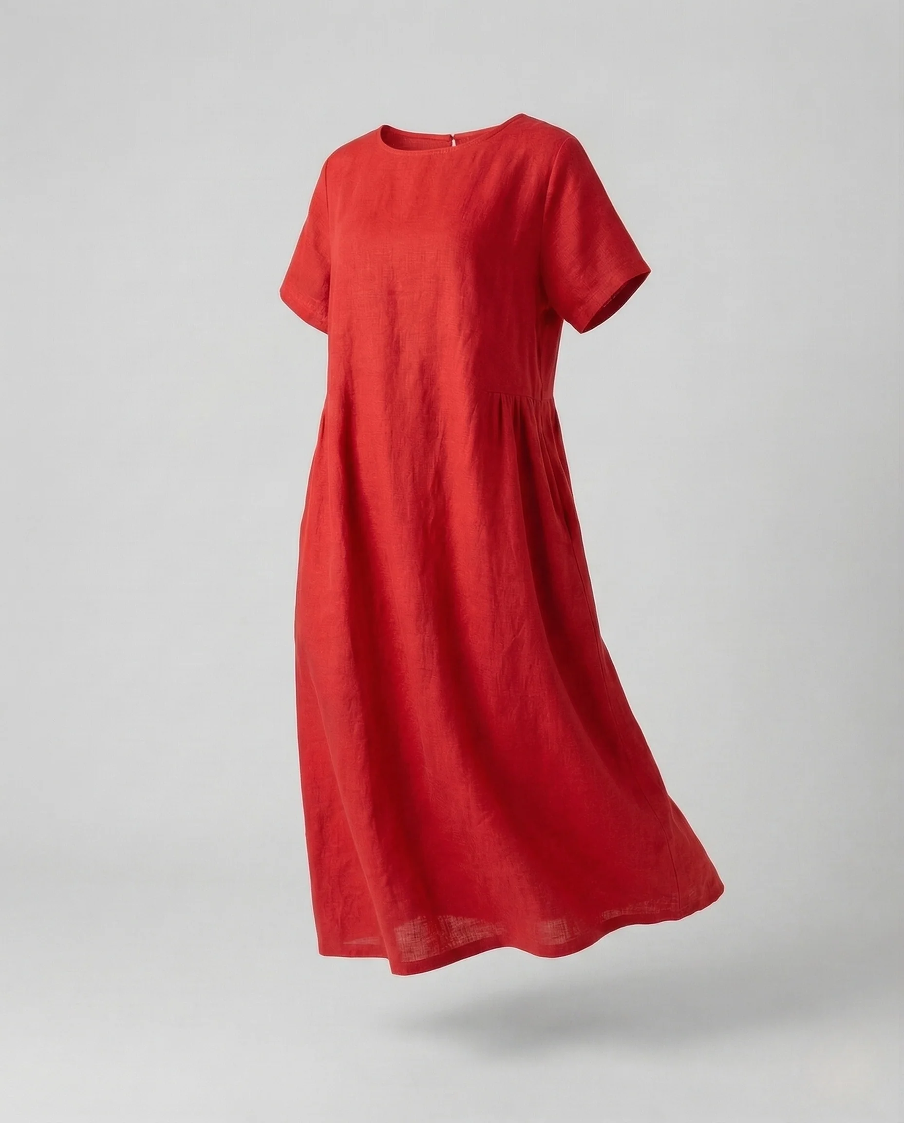 Damen Leinen Baumwoll Midikleid mit Taschen - Image 8