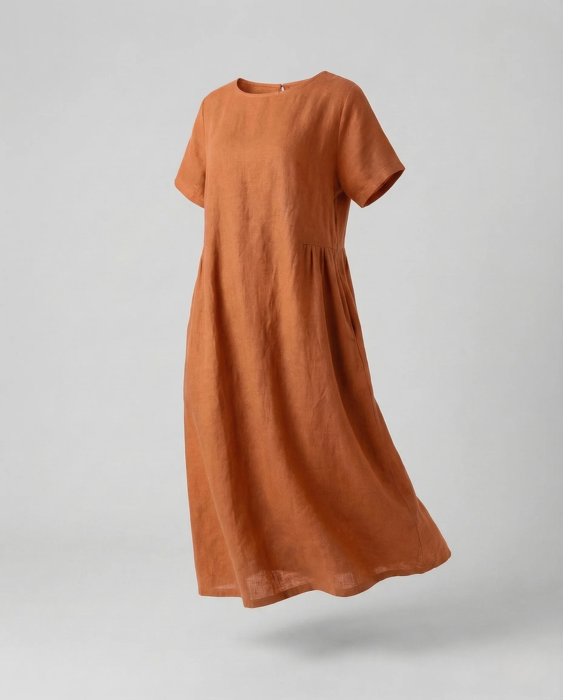 Damen Leinen Baumwoll Midikleid mit Taschen - Image 9