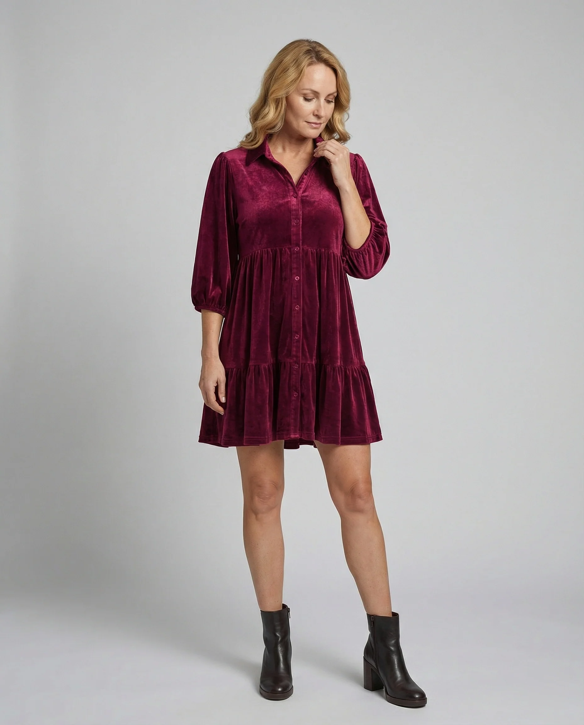 Damen Freizeitkleid Samt Babydoll - Image 3