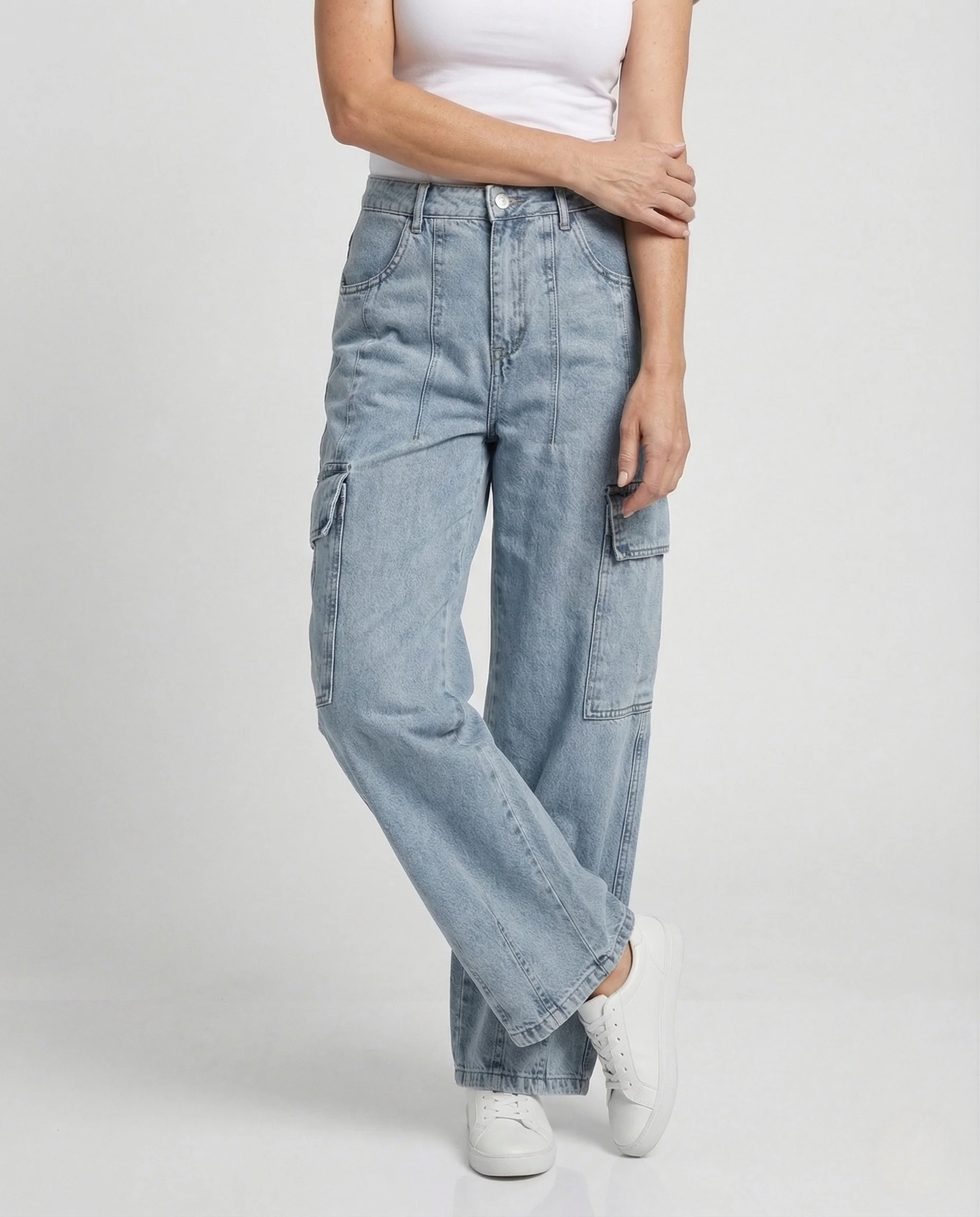 Damen Cargo Jeans High Waist mit weitem Bein Utility Denim - Image 2
