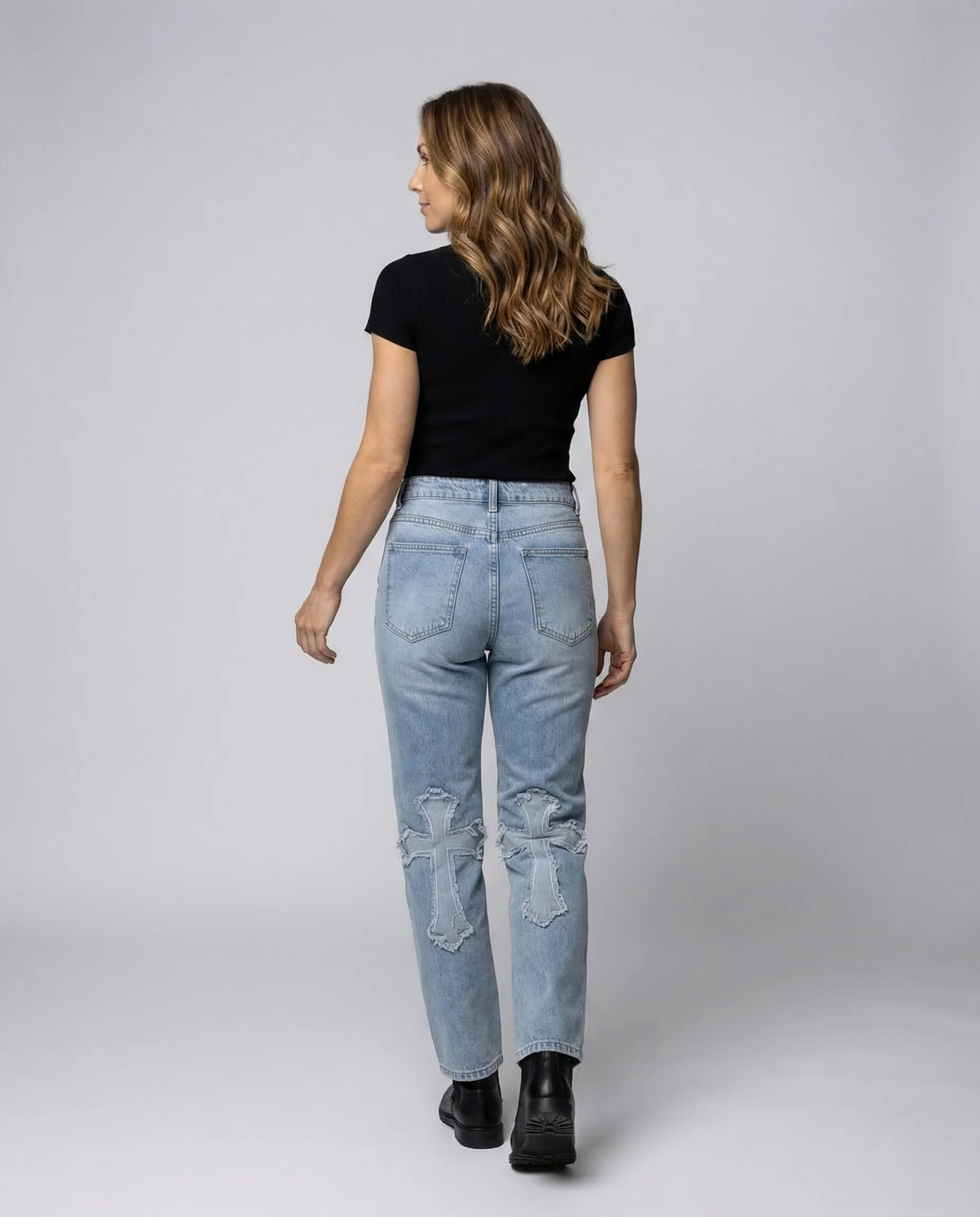 Damen Jeans Vintage Applikation High Waist - Image 4
