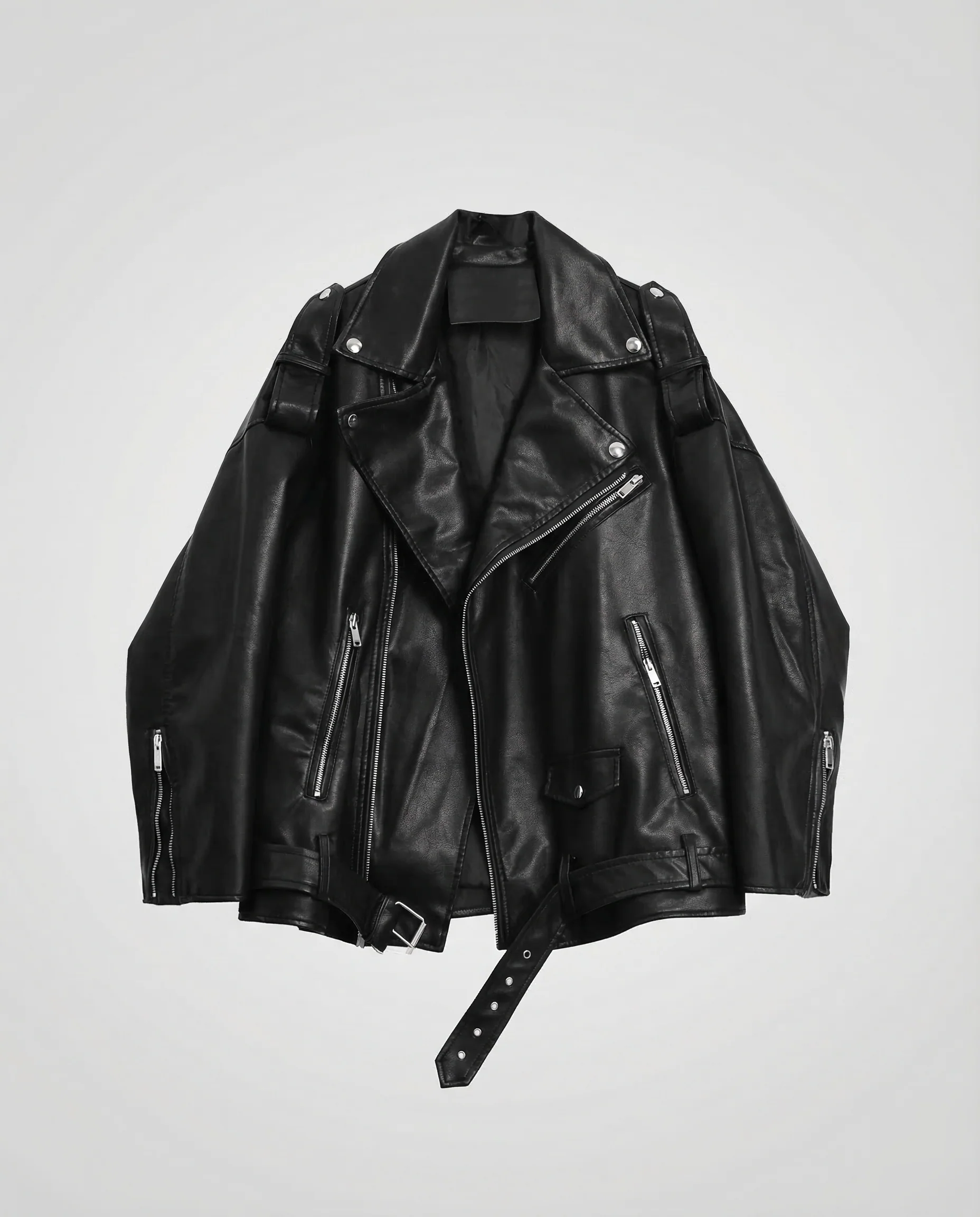 Damen Kunstleder Bikerjacke Oversize - Image 5