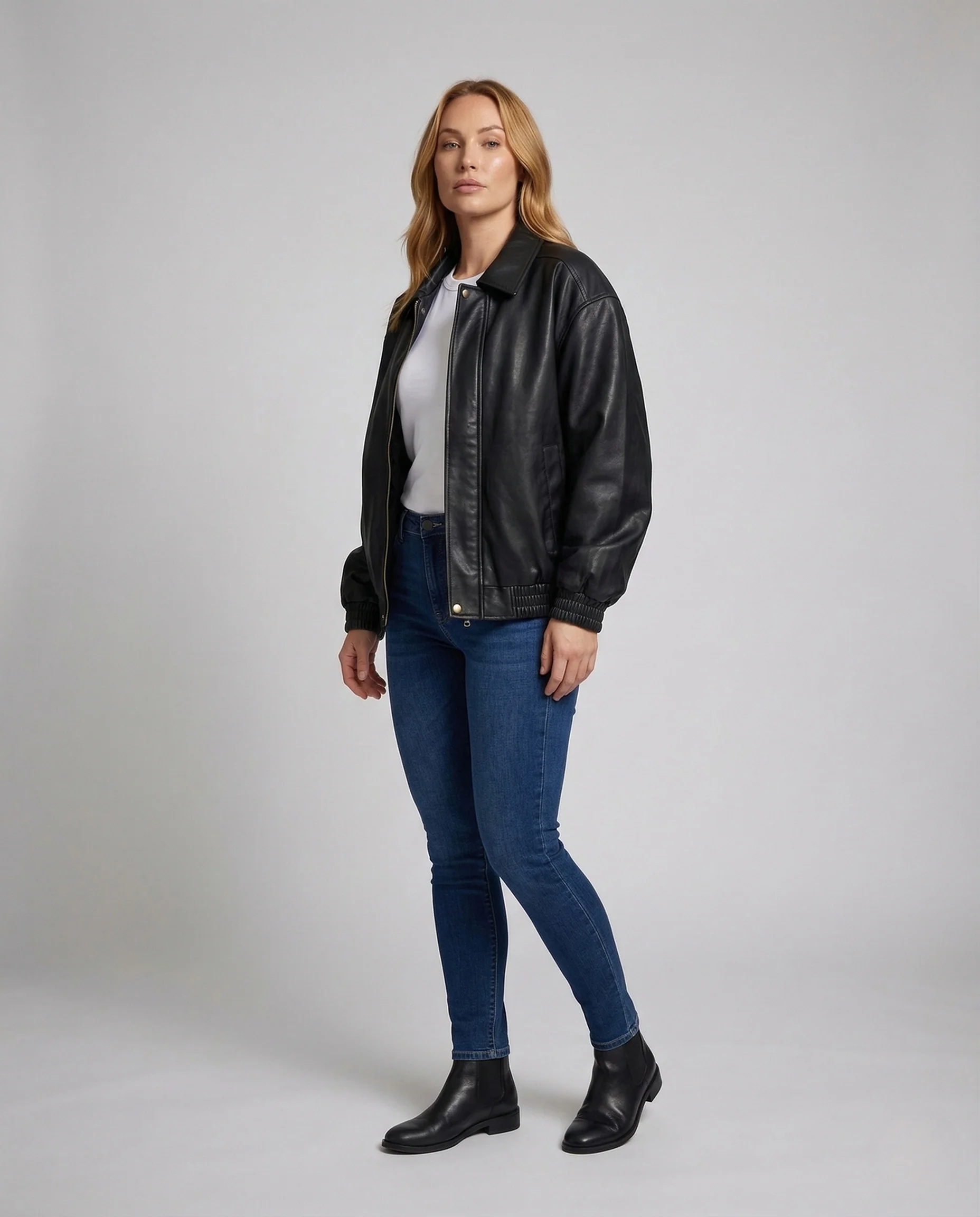 Damen Kunstlederjacke Hemdkragen - Image 2