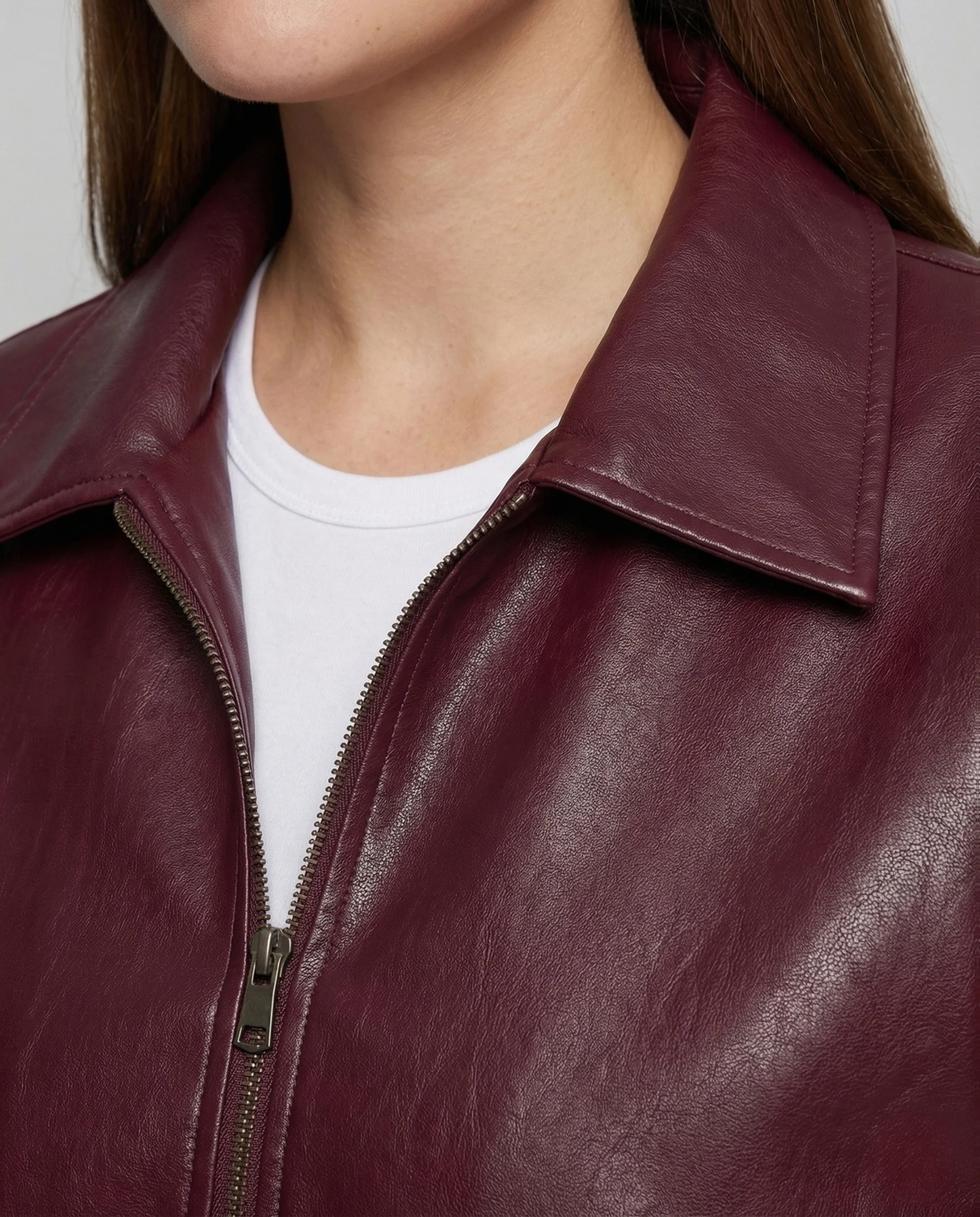 Damen Kunstlederjacke Locker Reißverschluss Hemdkragen - Image 3