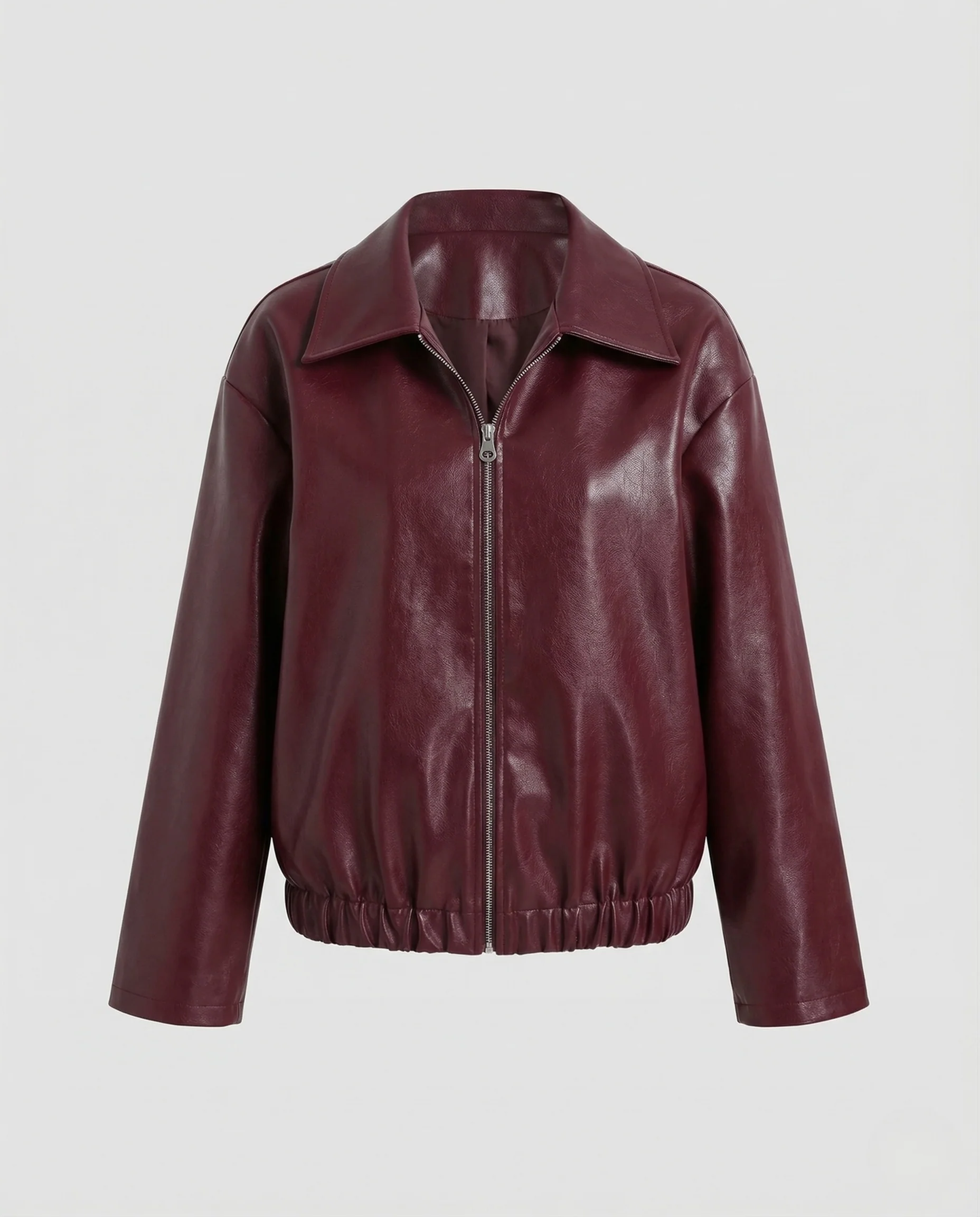 Damen Kunstlederjacke Locker Reißverschluss Hemdkragen - Image 5