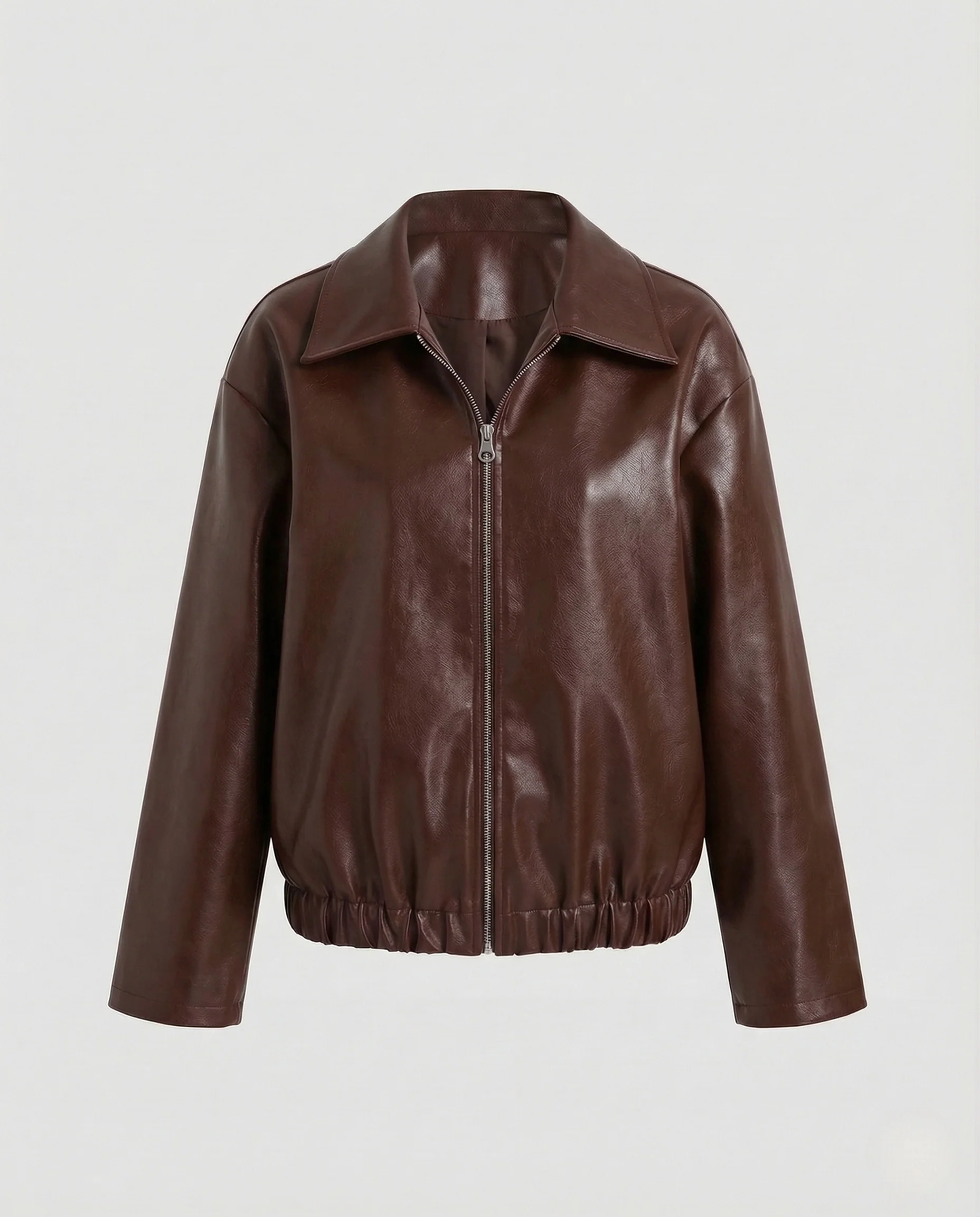 Damen Kunstlederjacke Locker Reißverschluss Hemdkragen - Image 6