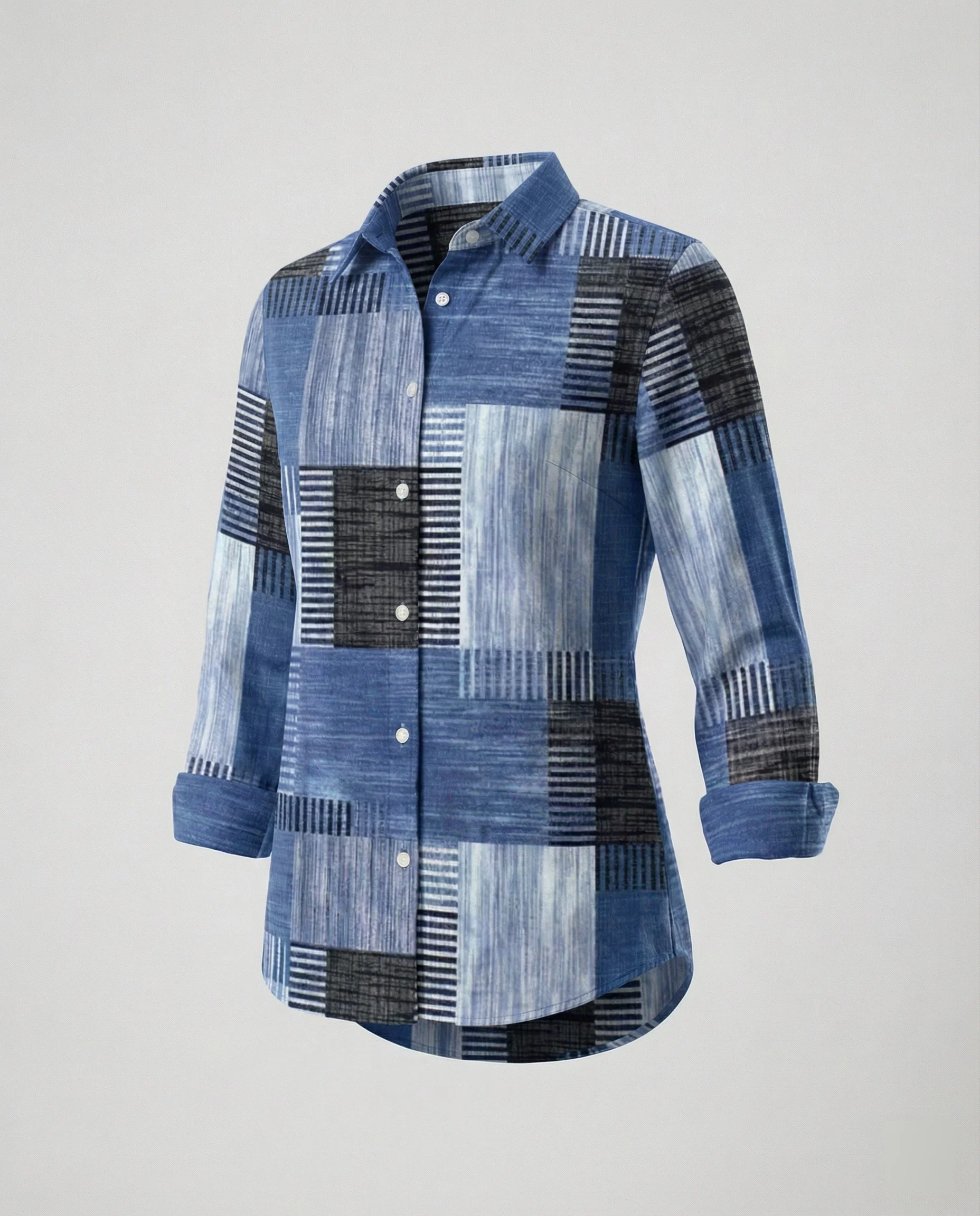Langarm Hemdbluse Patchwork Damen - Image 15