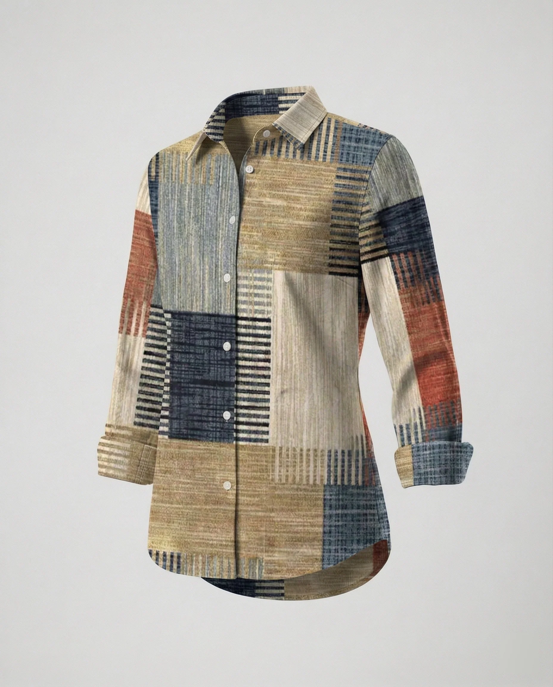 Langarm Hemdbluse Patchwork Damen - Image 22