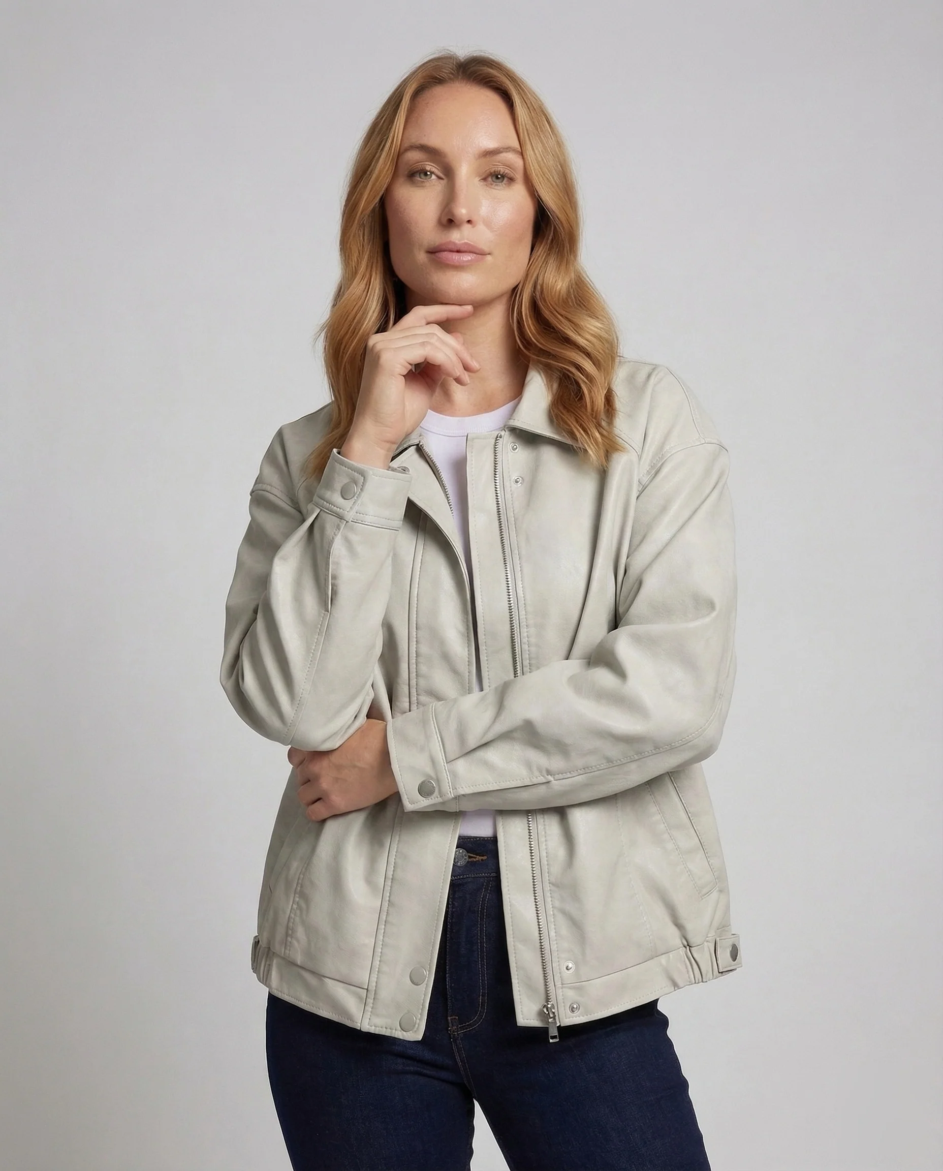 Damen Lederjacke Locker Hemdkragen - Image 2