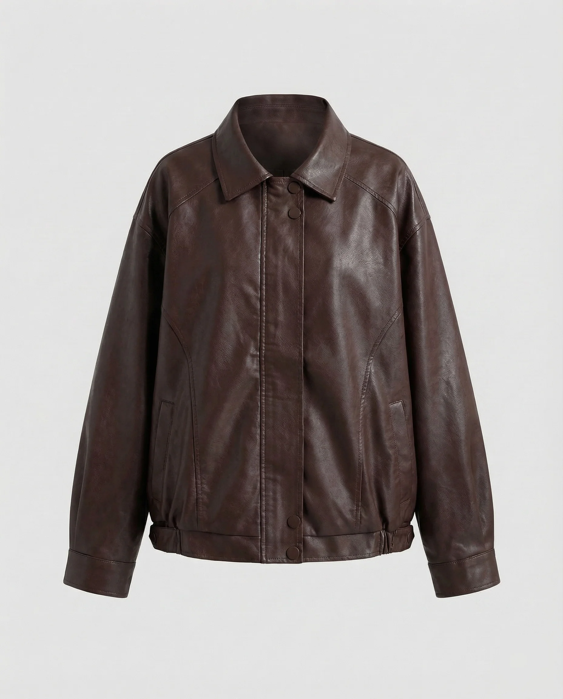 Damen Lederjacke Locker Hemdkragen - Image 6