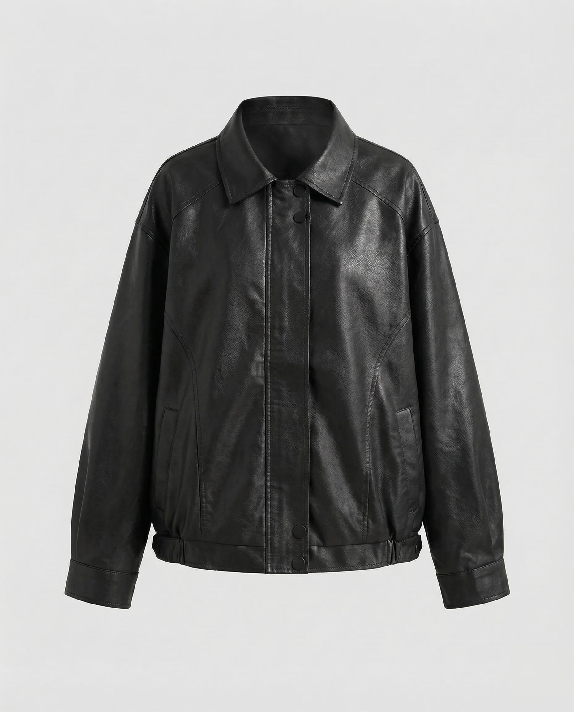 Damen Lederjacke Locker Hemdkragen - Image 7