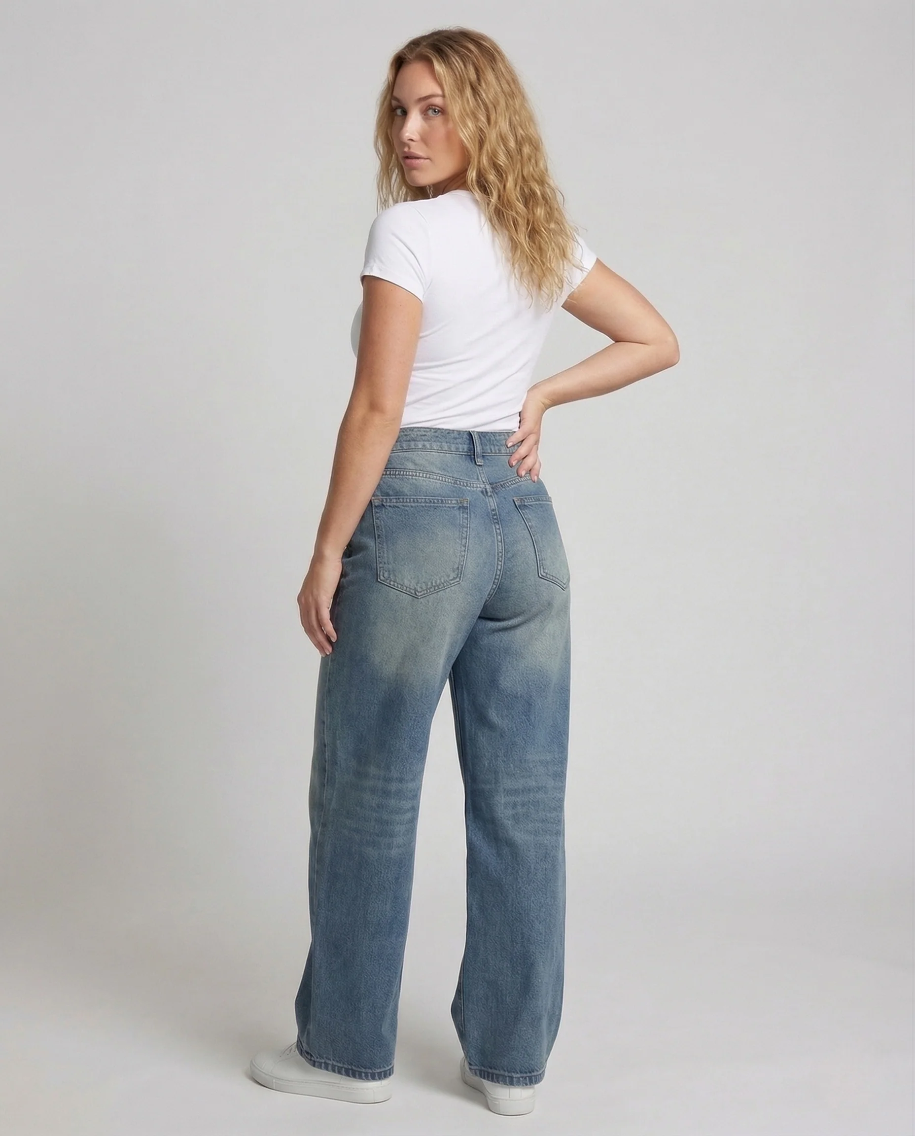 Damen Weitbein Jeans Locker Geschnitten mit Sichtbaren Nähten - Image 4