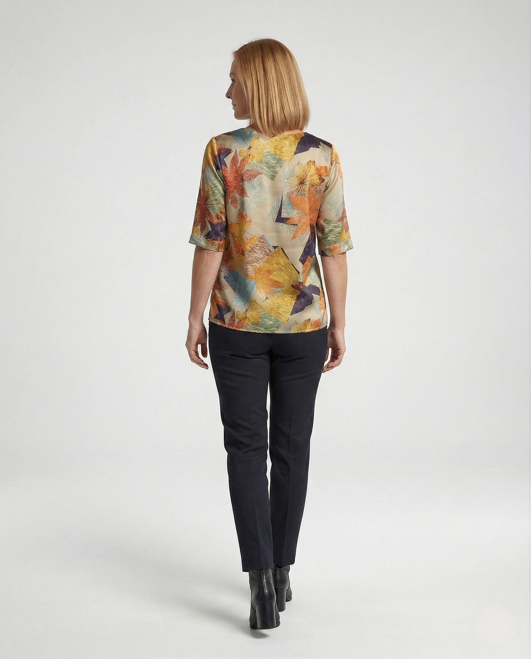 Seidenoptik Bluse Damen Mit Blattprint - Image 4