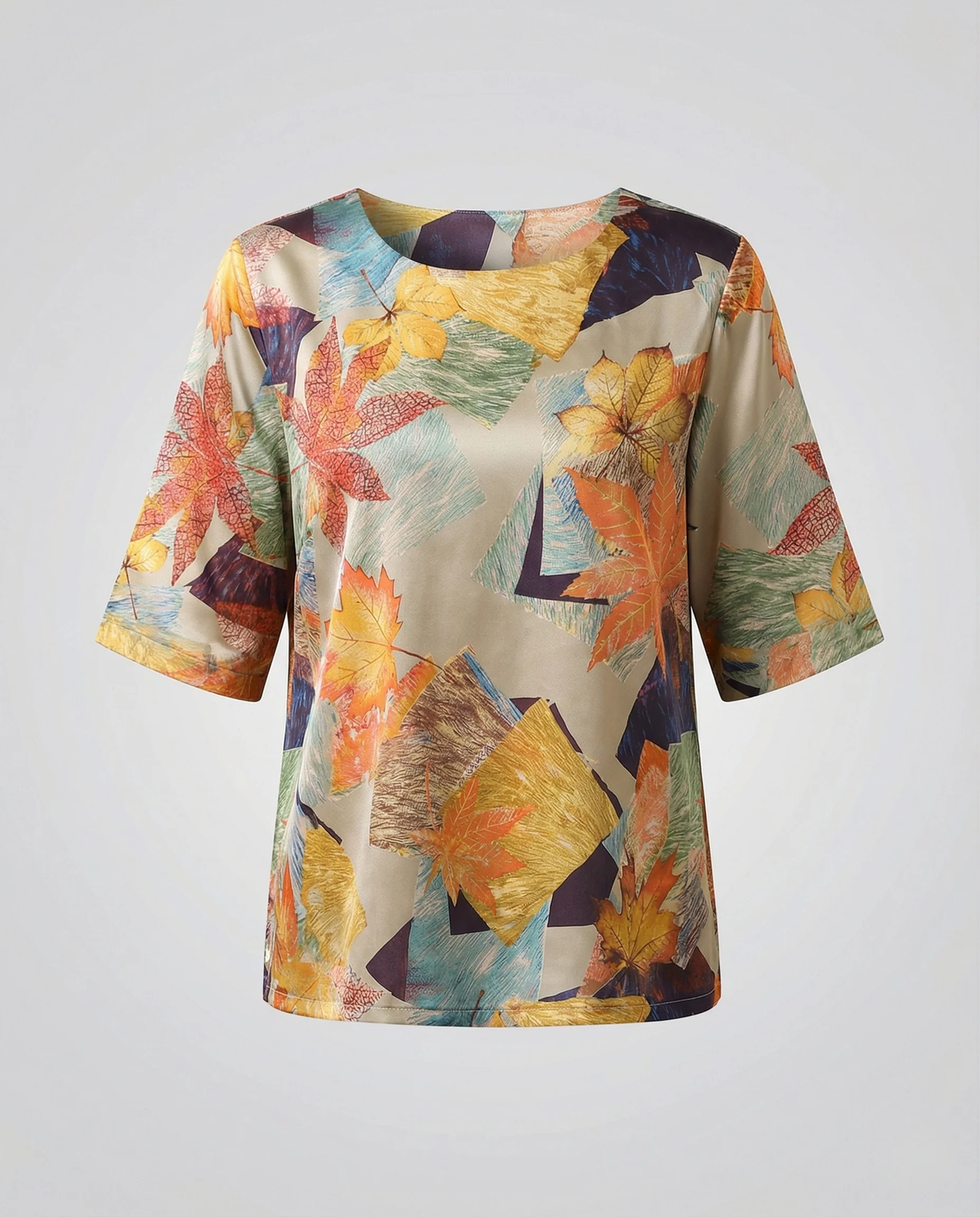 Seidenoptik Bluse Damen Mit Blattprint - Image 5