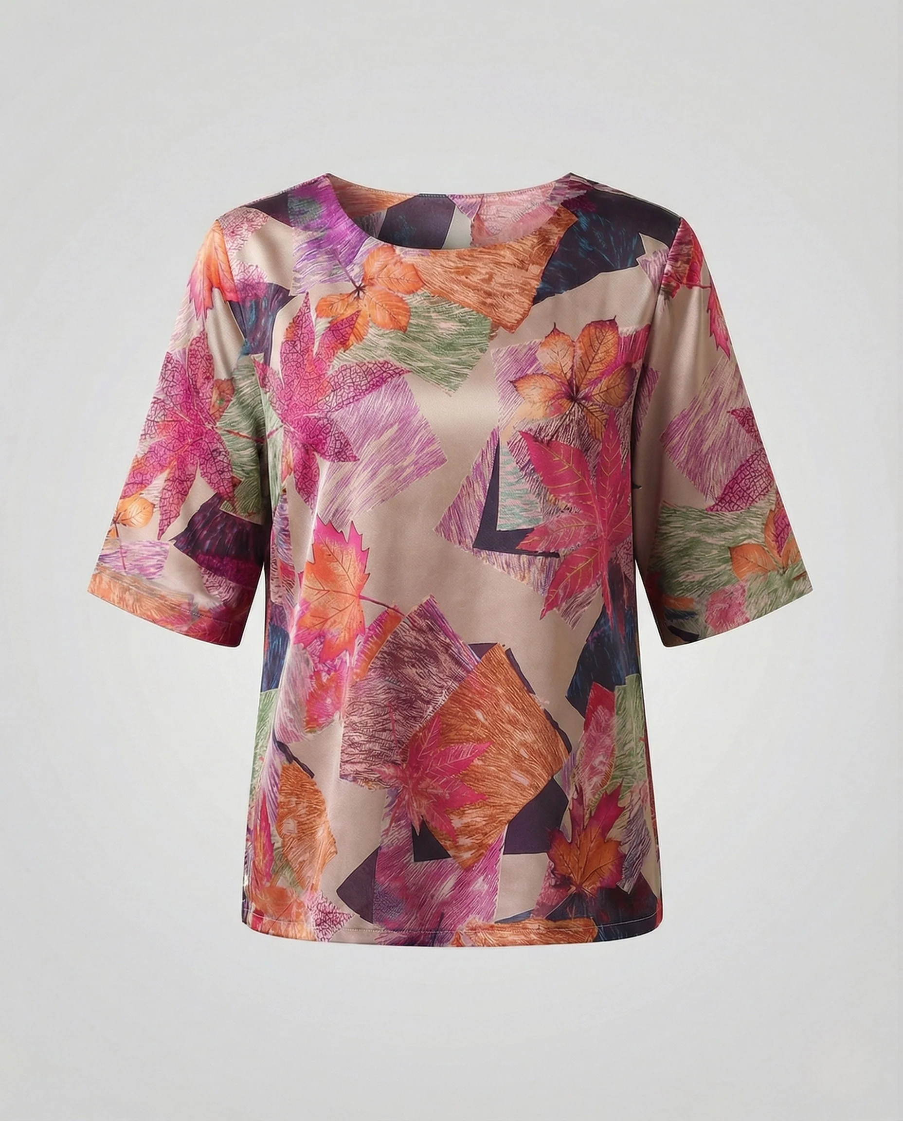 Seidenoptik Bluse Damen Mit Blattprint - Image 7